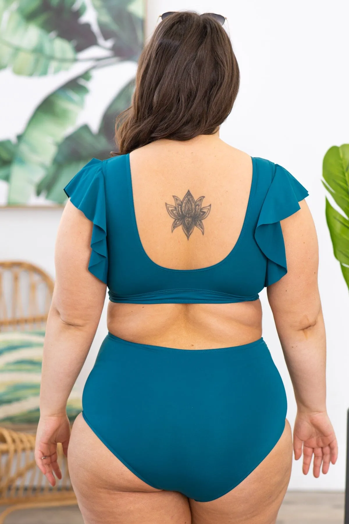 Teal Flutter Sleeve Two Piece Swimsuit