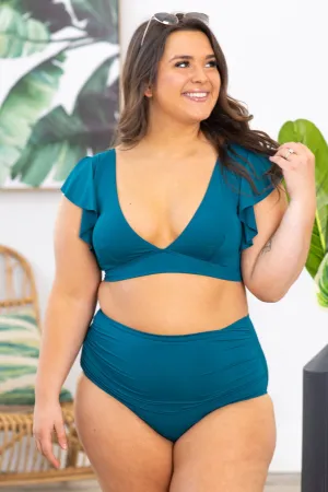 Teal Flutter Sleeve Two Piece Swimsuit