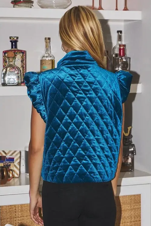 Teal Velvet Quilted Vest