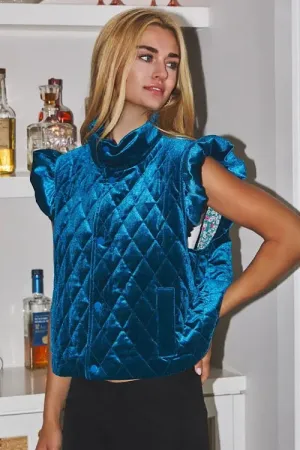 Teal Velvet Quilted Vest
