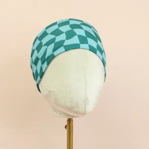 Teal Wavy Checker Stretch Headband