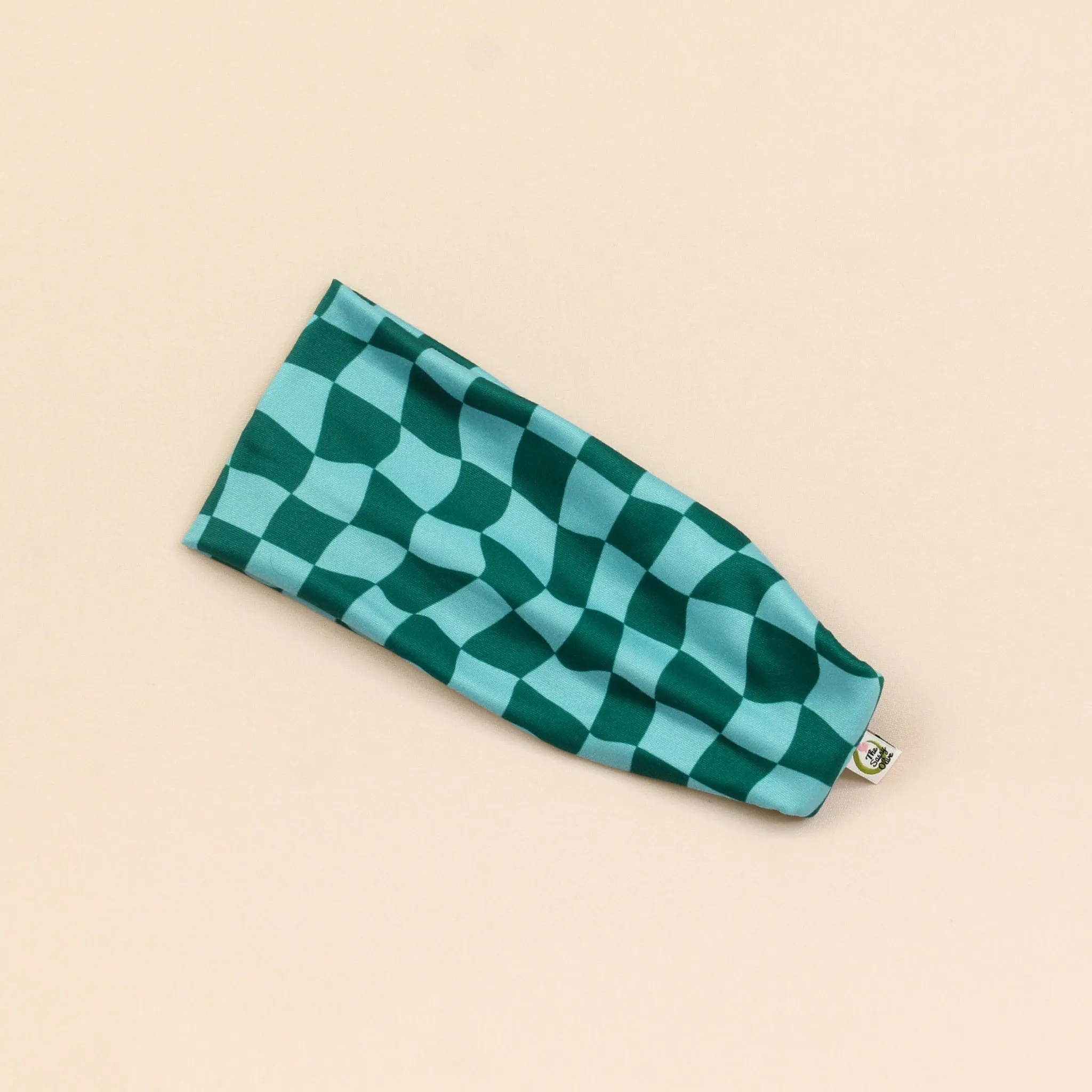 Teal Wavy Checker Stretch Headband