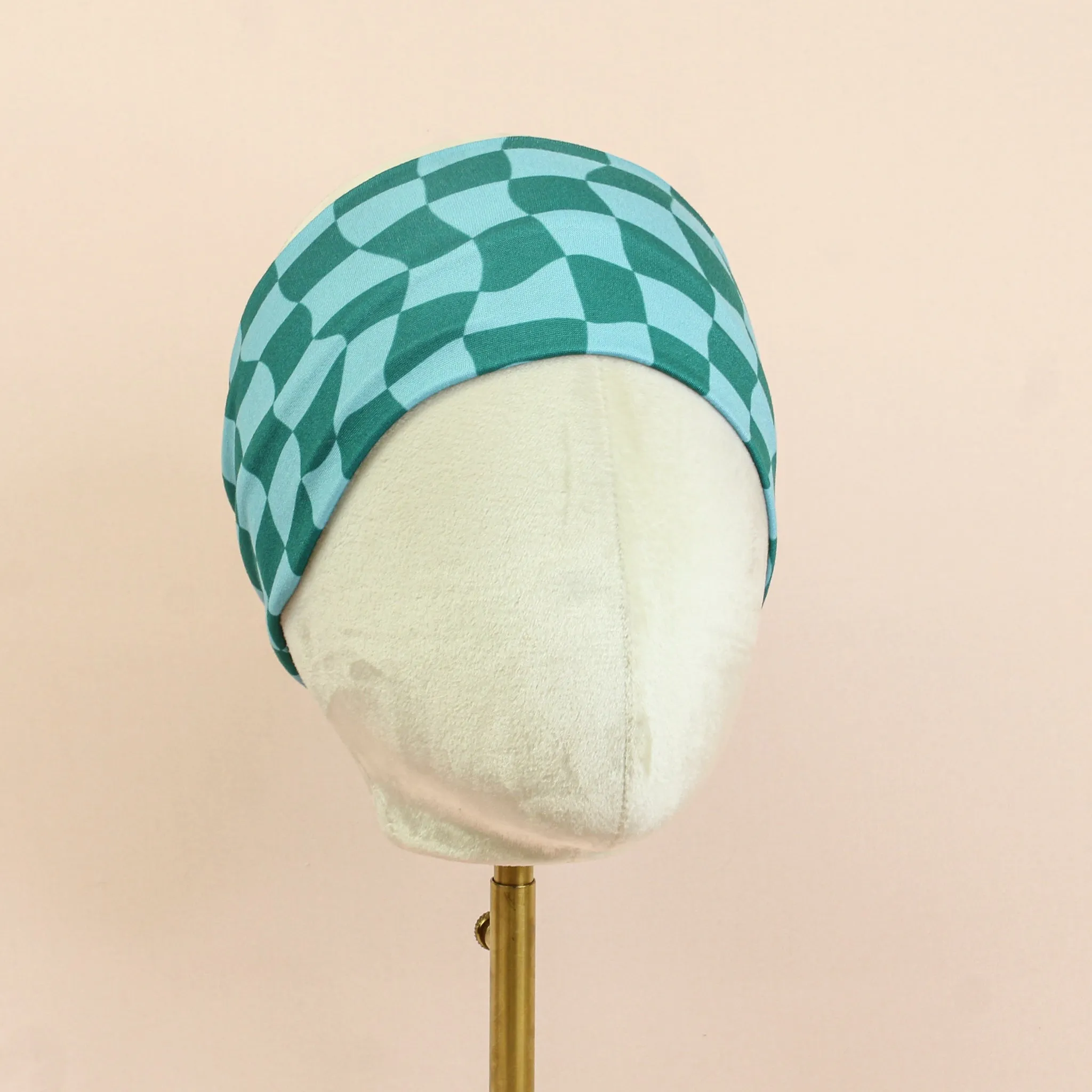 Teal Wavy Checker Stretch Headband