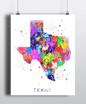 Texas Map Art Print - Unframed
