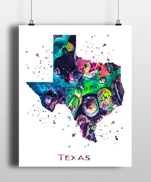 Texas Map Art Print - Unframed