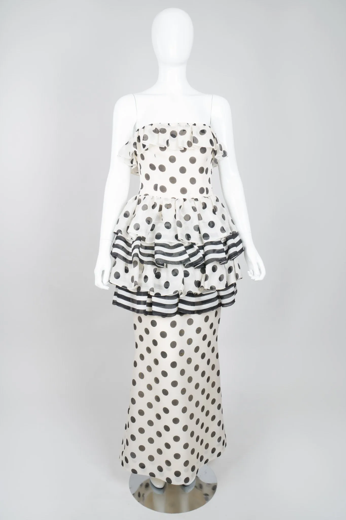 Tiered Polka Dot Peplum Gown