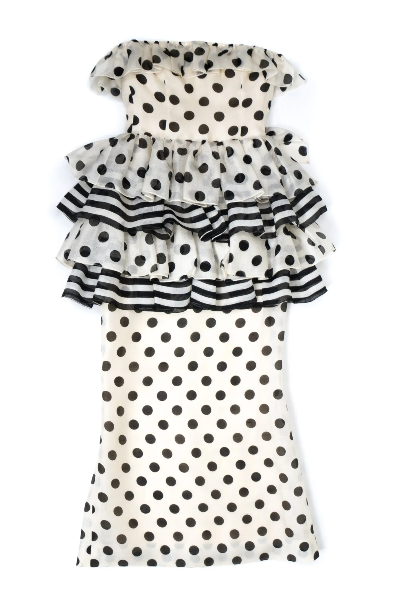 Tiered Polka Dot Peplum Gown