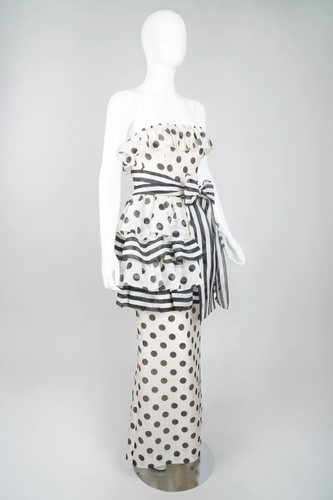 Tiered Polka Dot Peplum Gown