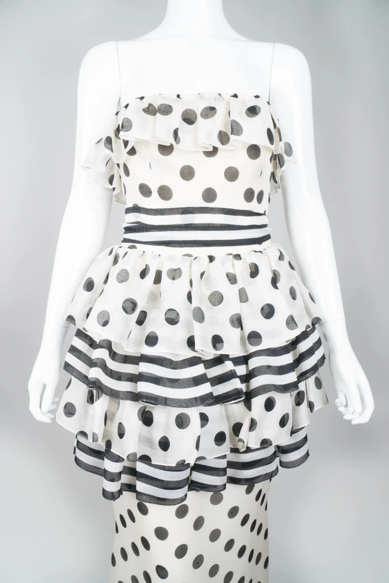 Tiered Polka Dot Peplum Gown