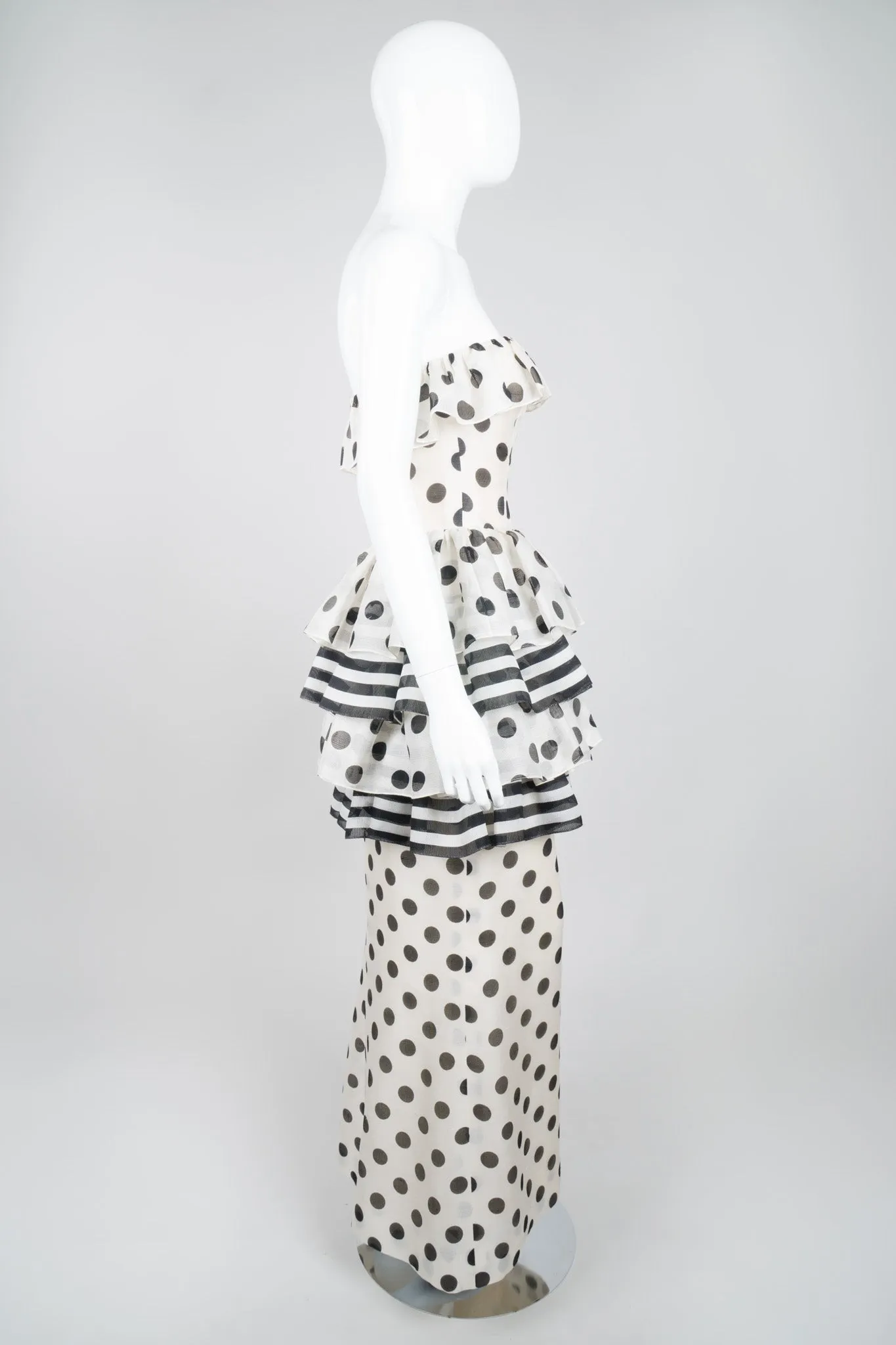 Tiered Polka Dot Peplum Gown