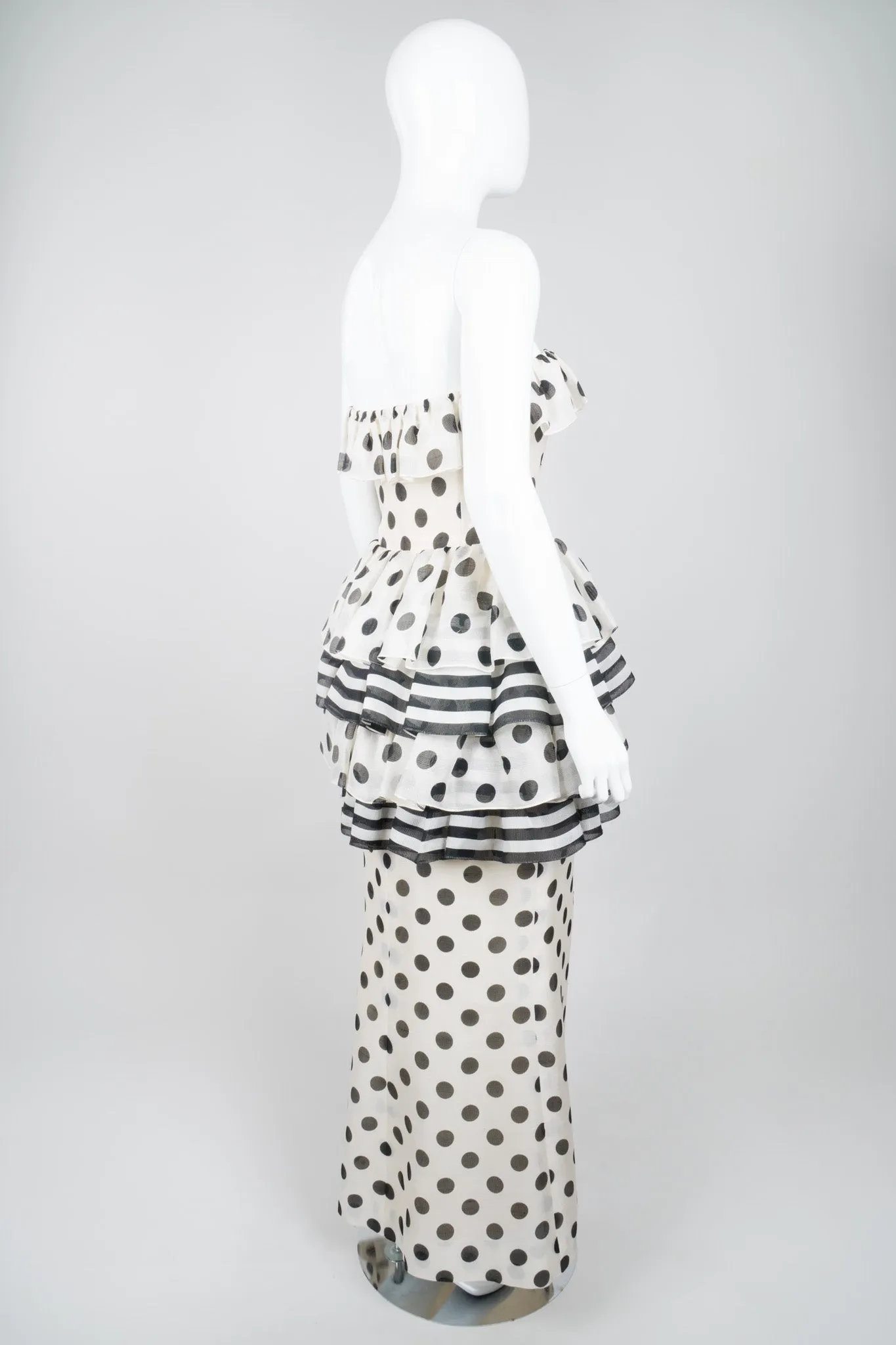 Tiered Polka Dot Peplum Gown