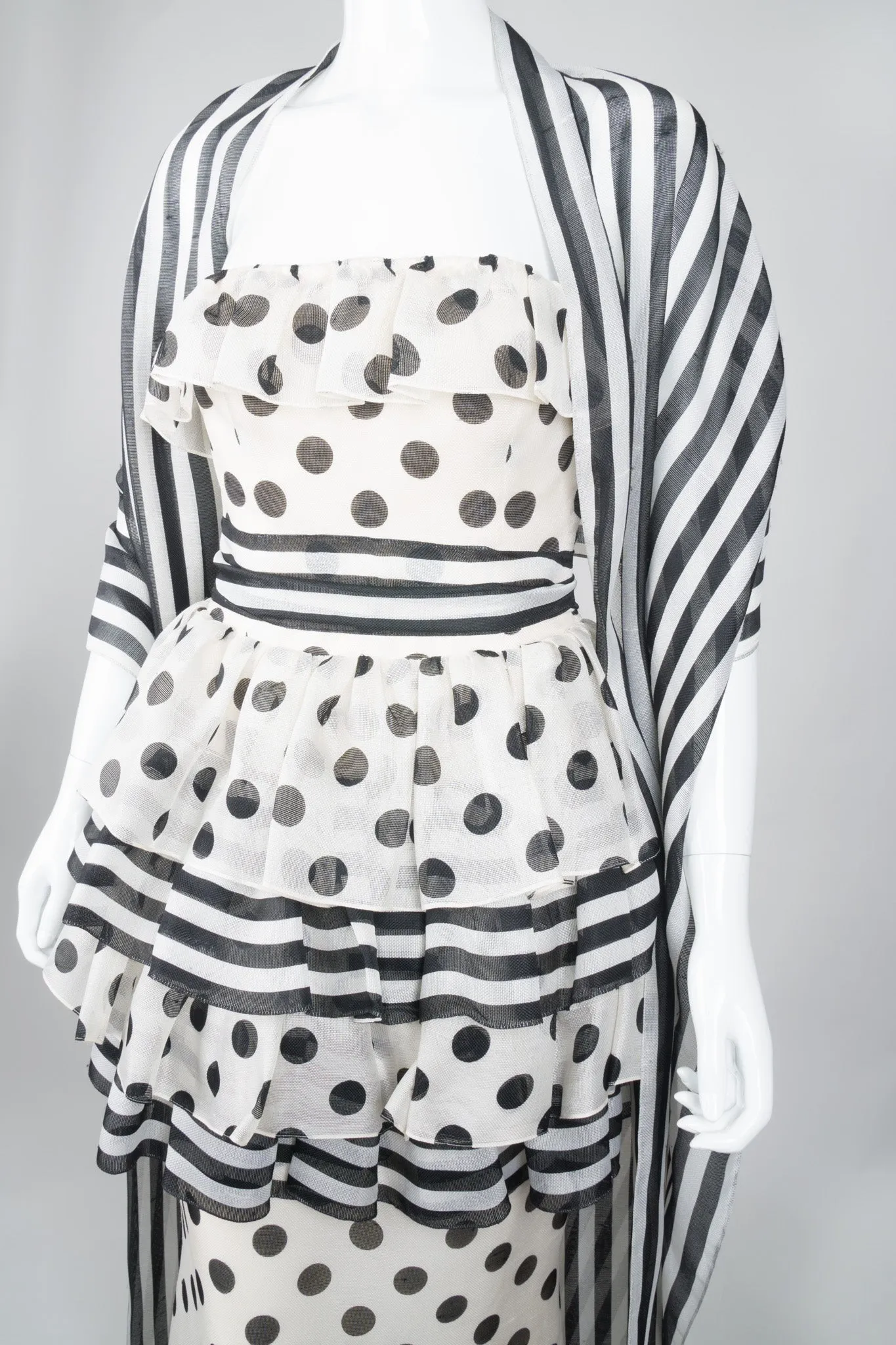 Tiered Polka Dot Peplum Gown