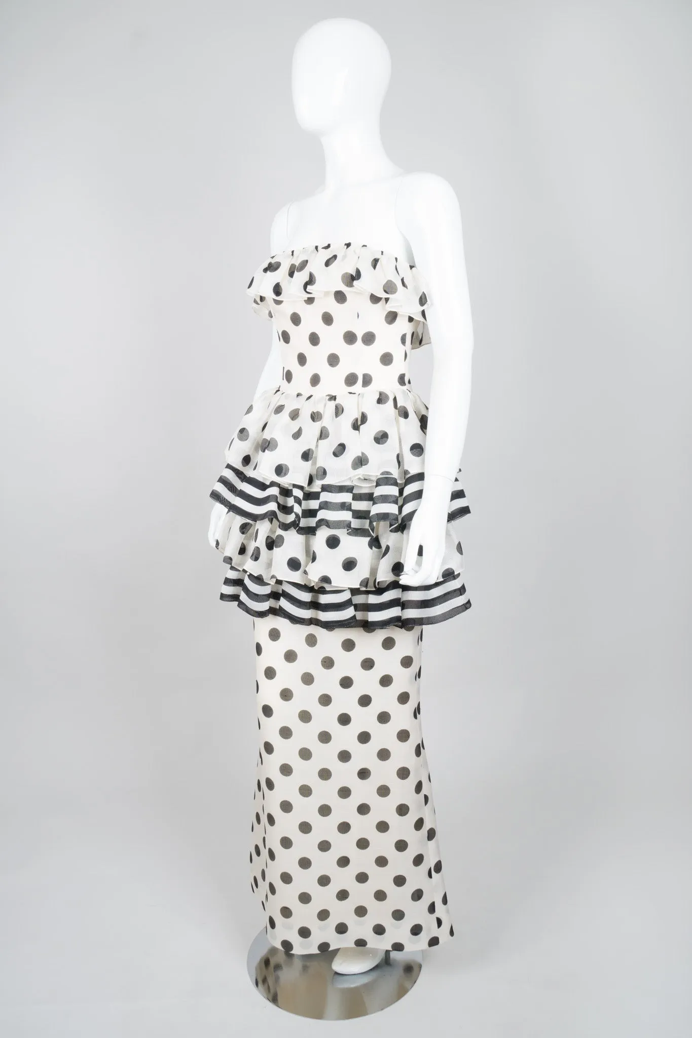 Tiered Polka Dot Peplum Gown