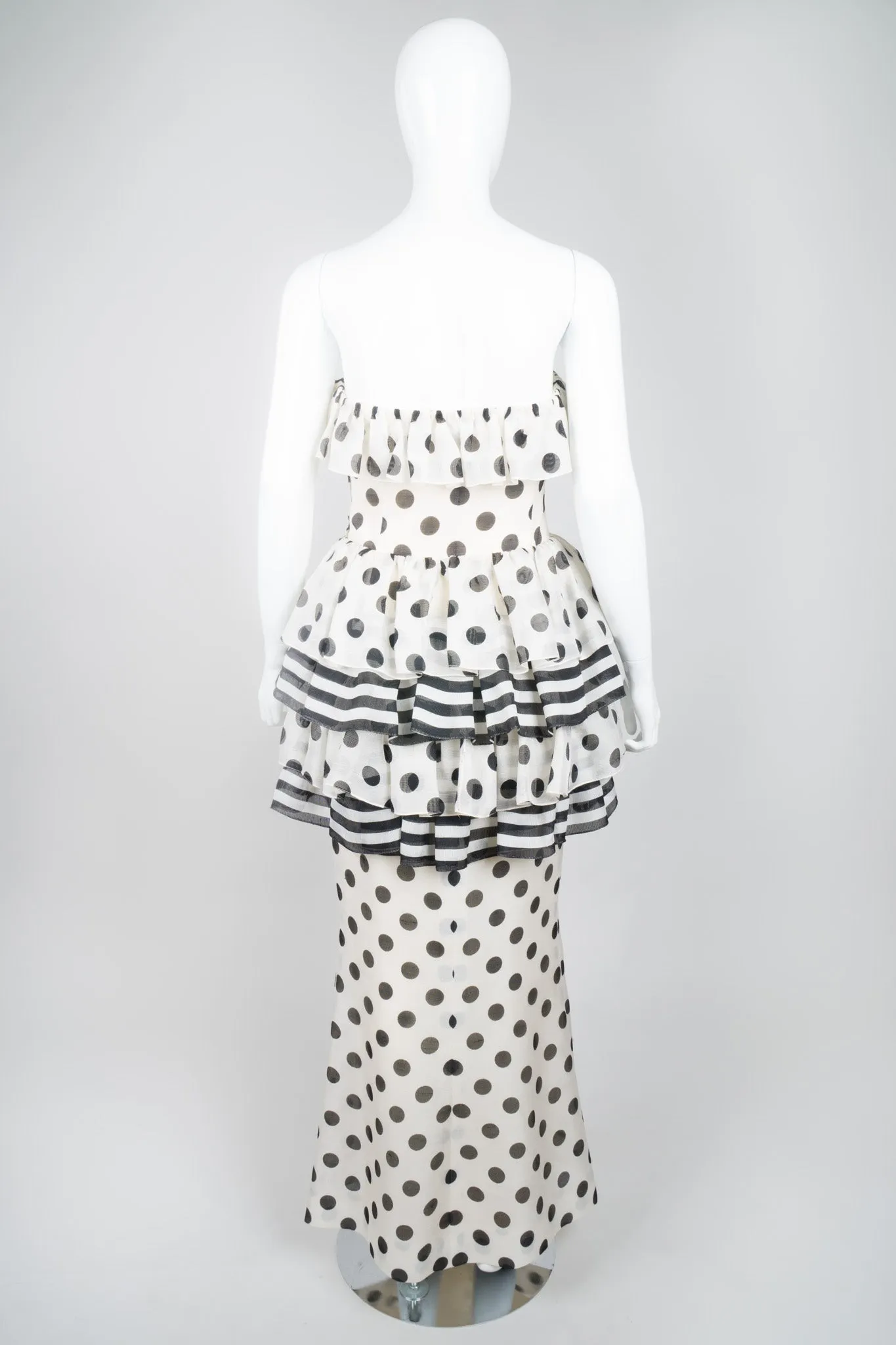 Tiered Polka Dot Peplum Gown