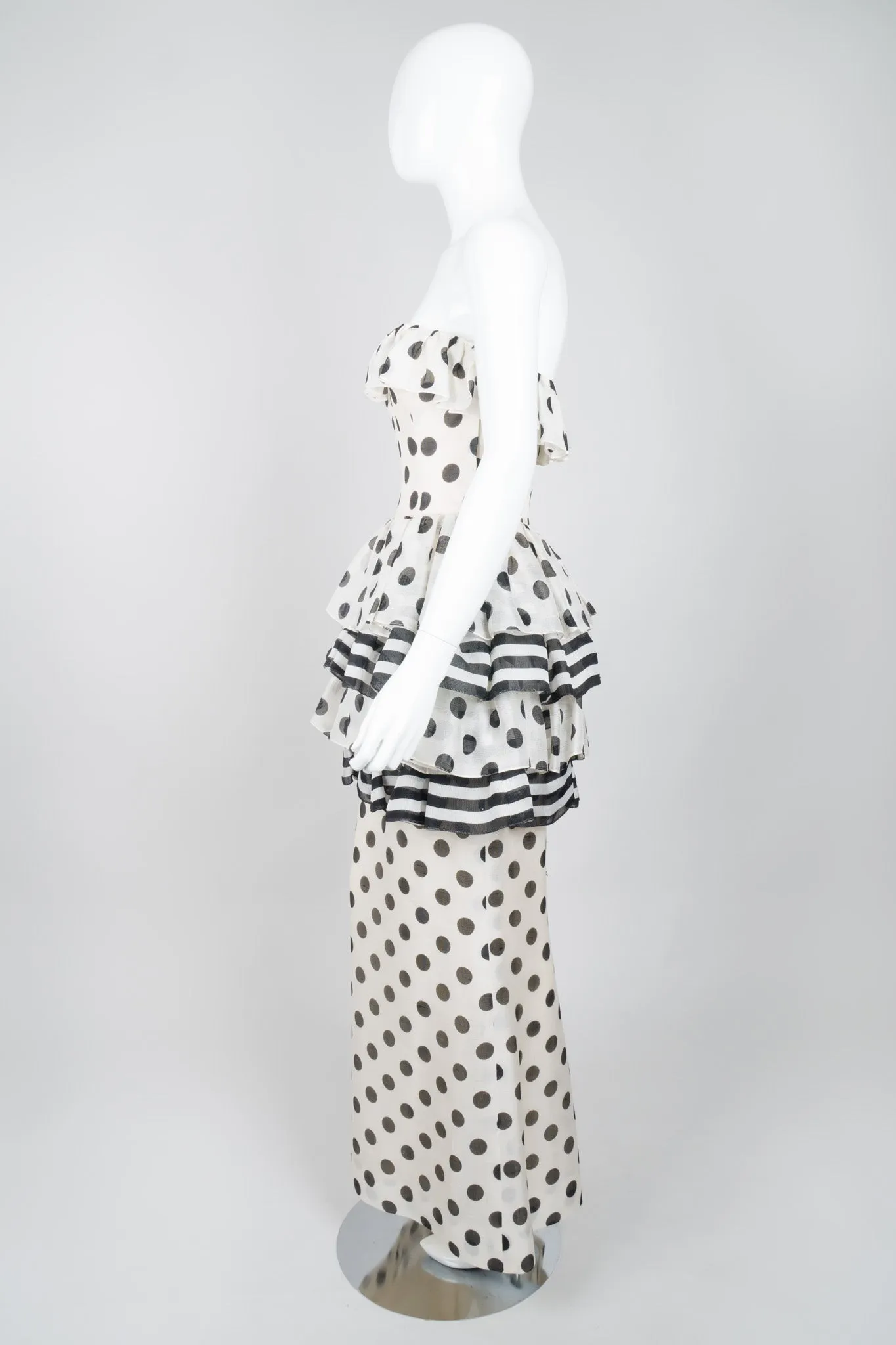 Tiered Polka Dot Peplum Gown