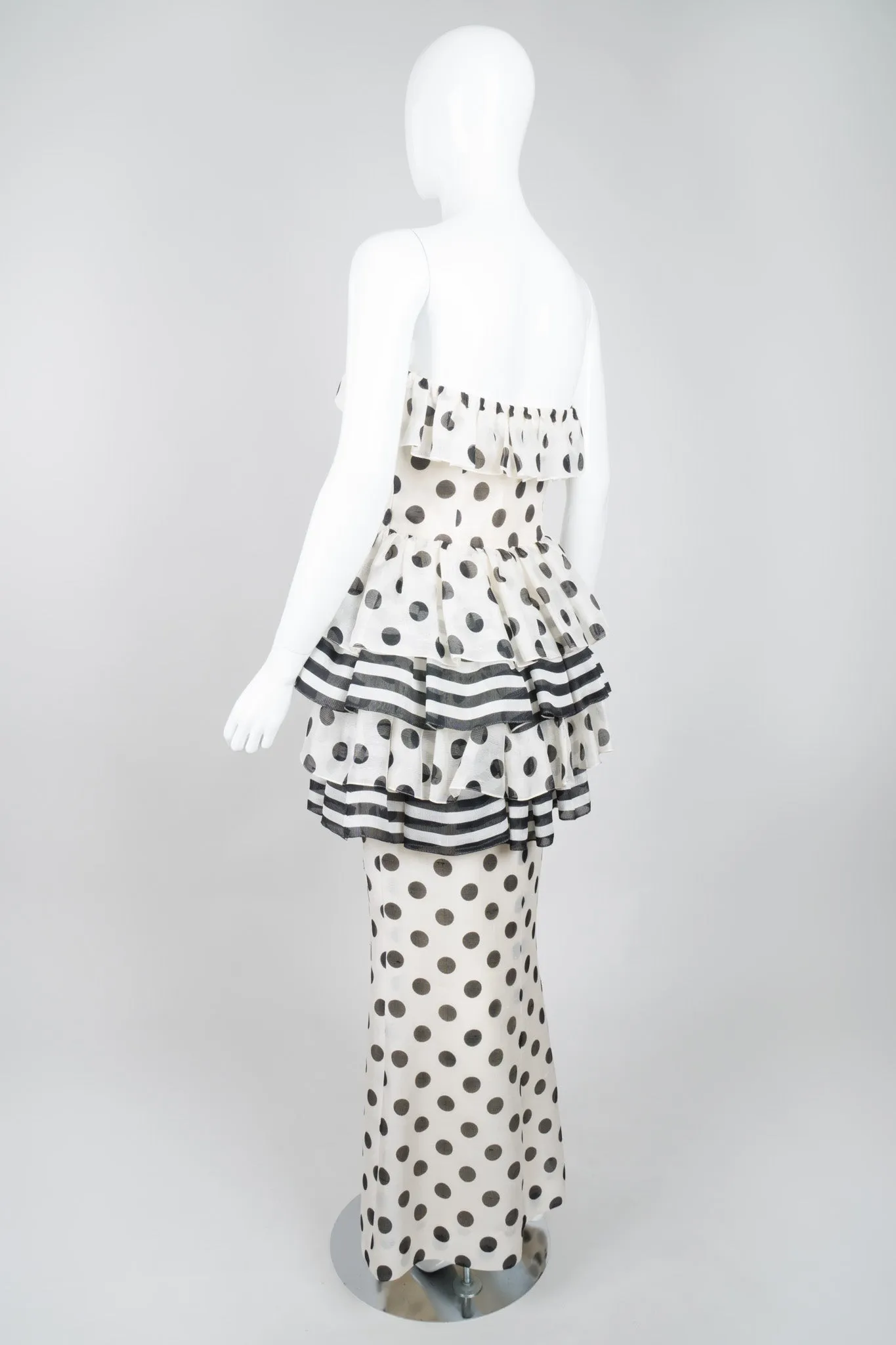Tiered Polka Dot Peplum Gown