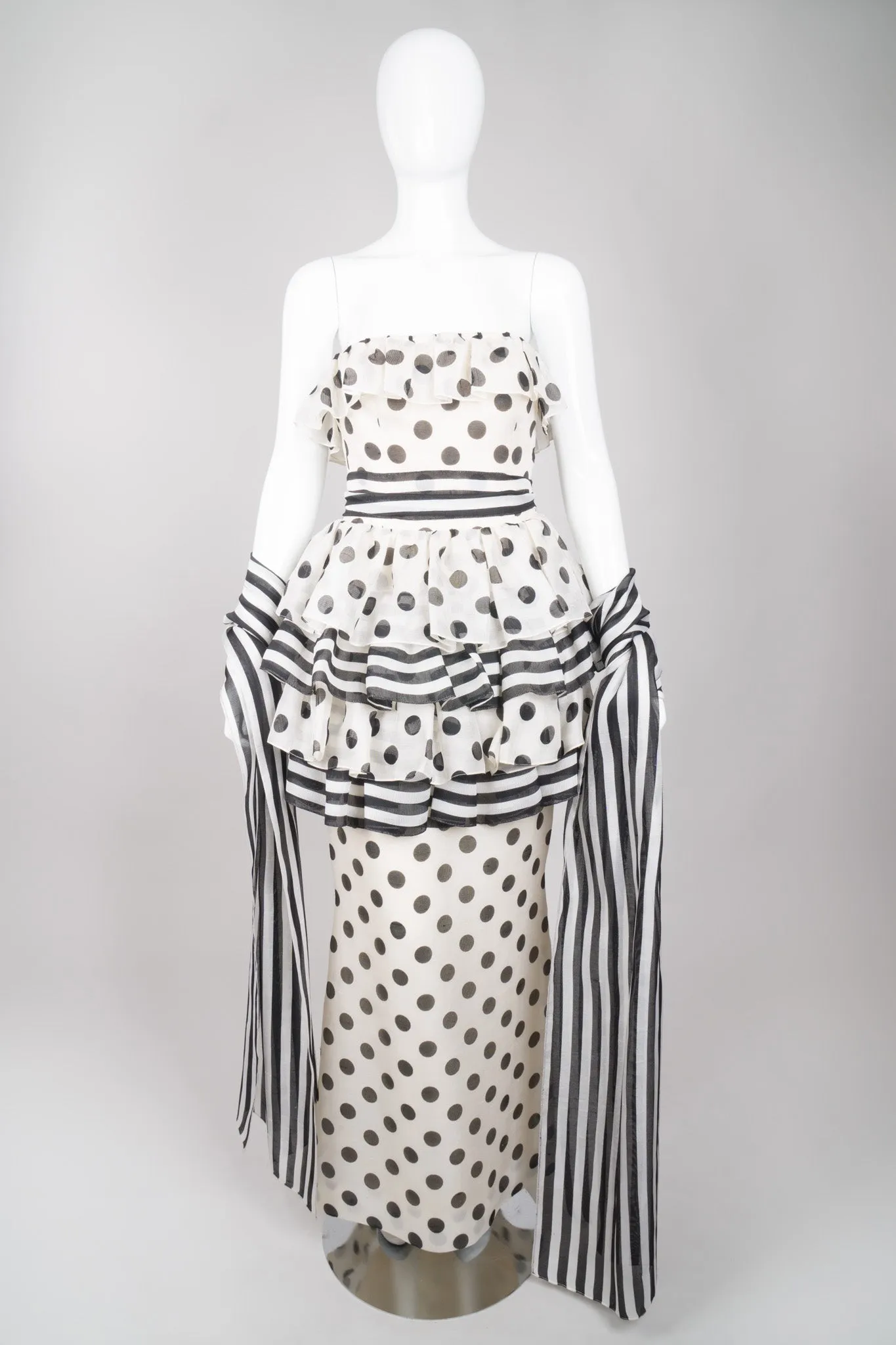 Tiered Polka Dot Peplum Gown