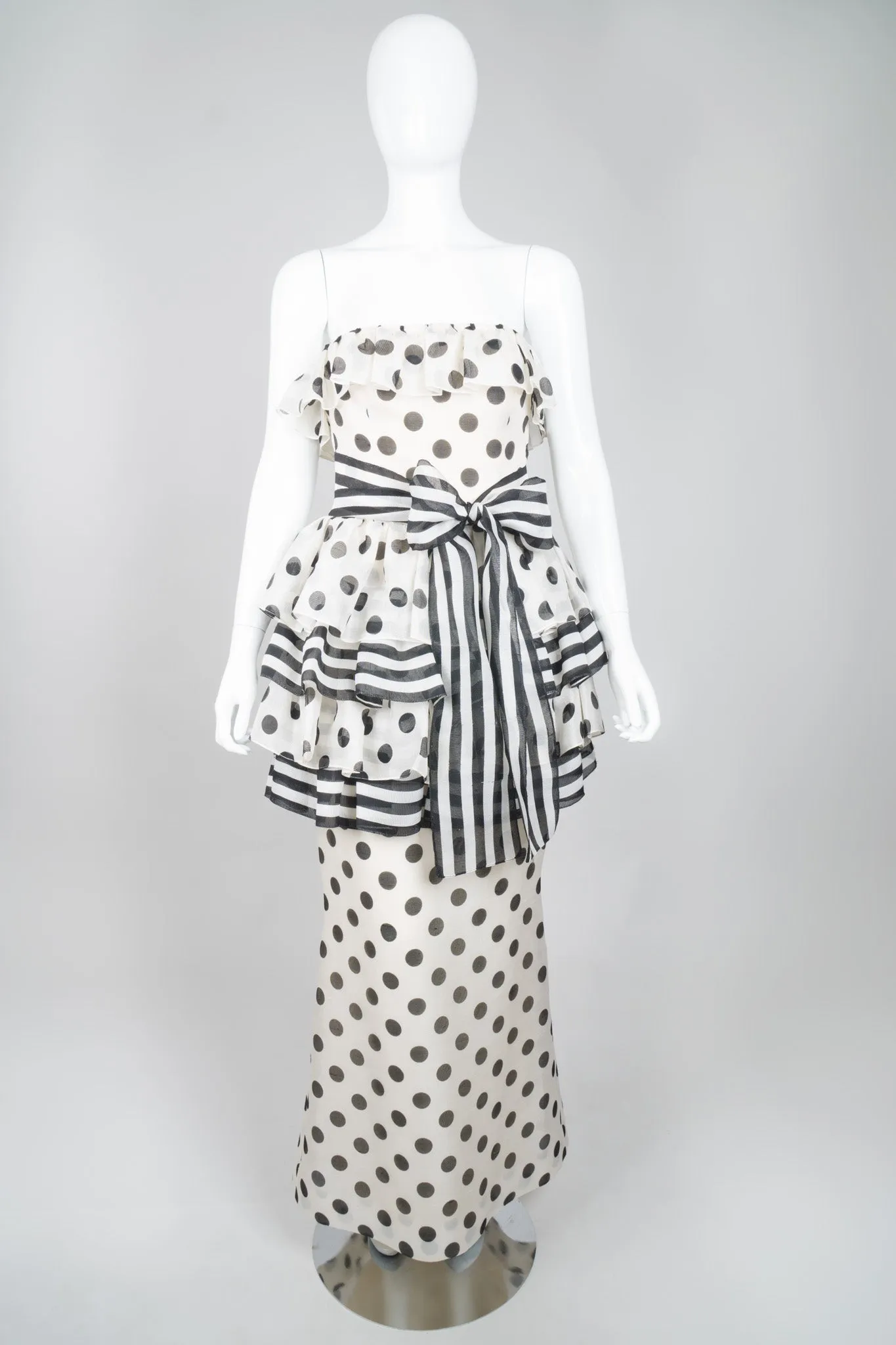 Tiered Polka Dot Peplum Gown