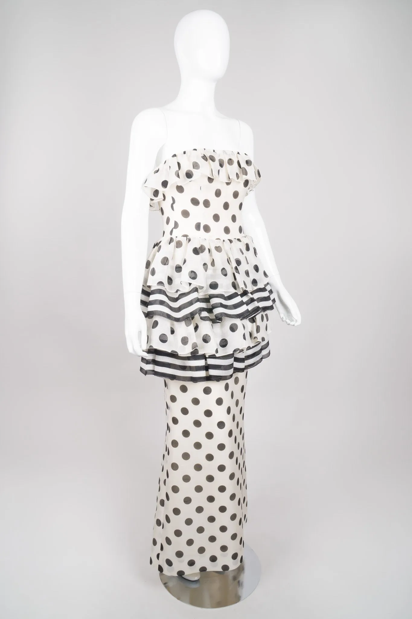 Tiered Polka Dot Peplum Gown