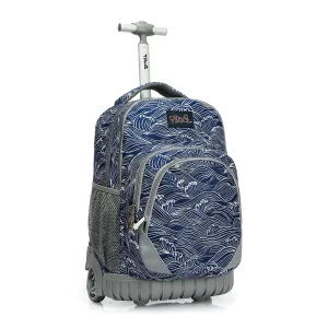 Tilami 18 inch Navy Blue Roaring Waves Rolling Backpack for Kids
