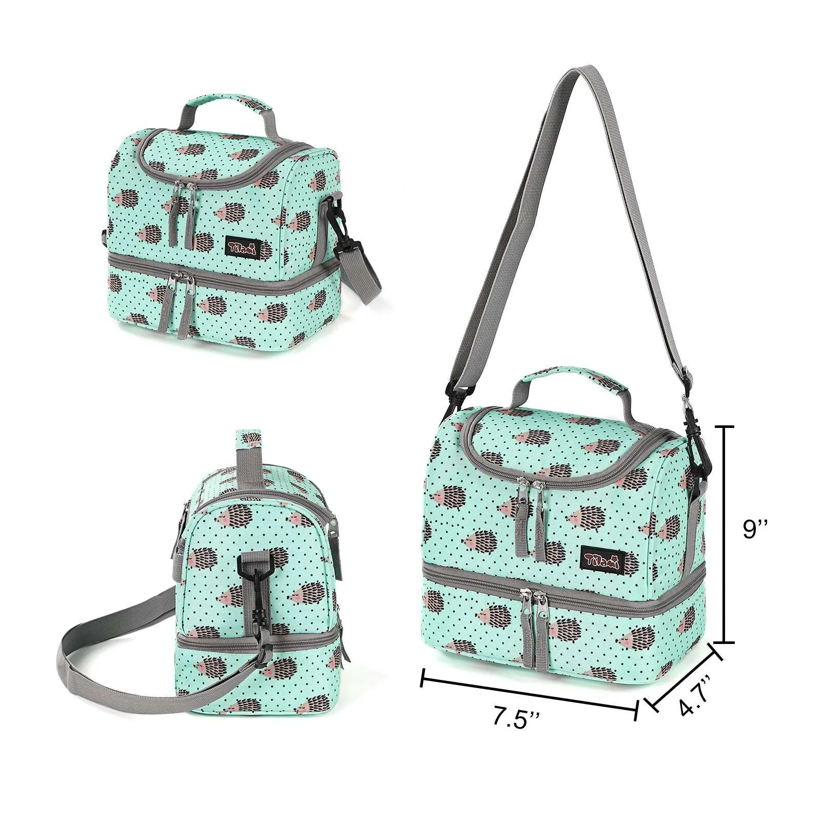 Tilami Green Hedgehog Rolling Backpack 18 inch with Lunch Bag