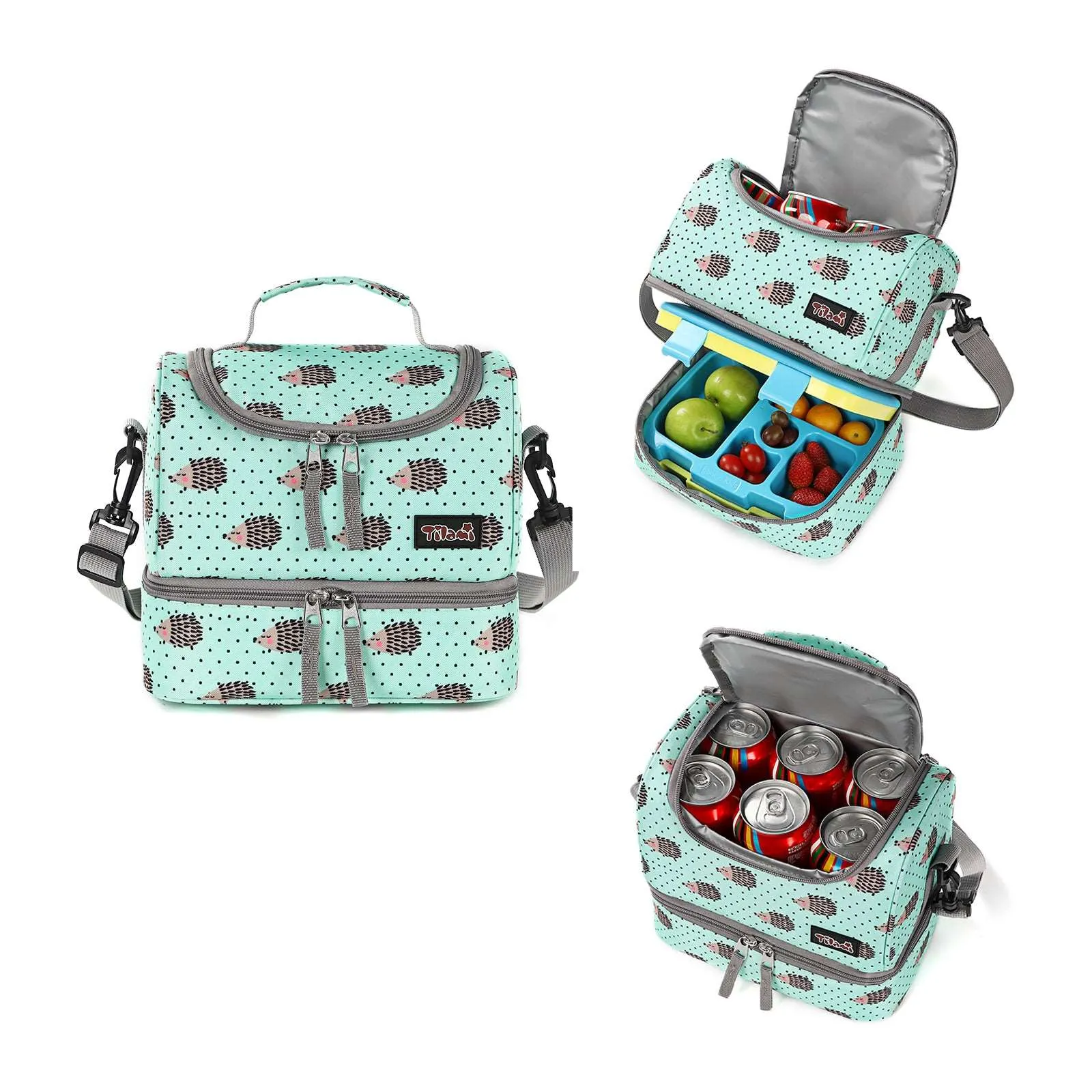 Tilami Green Hedgehog Rolling Backpack 18 inch with Lunch Bag