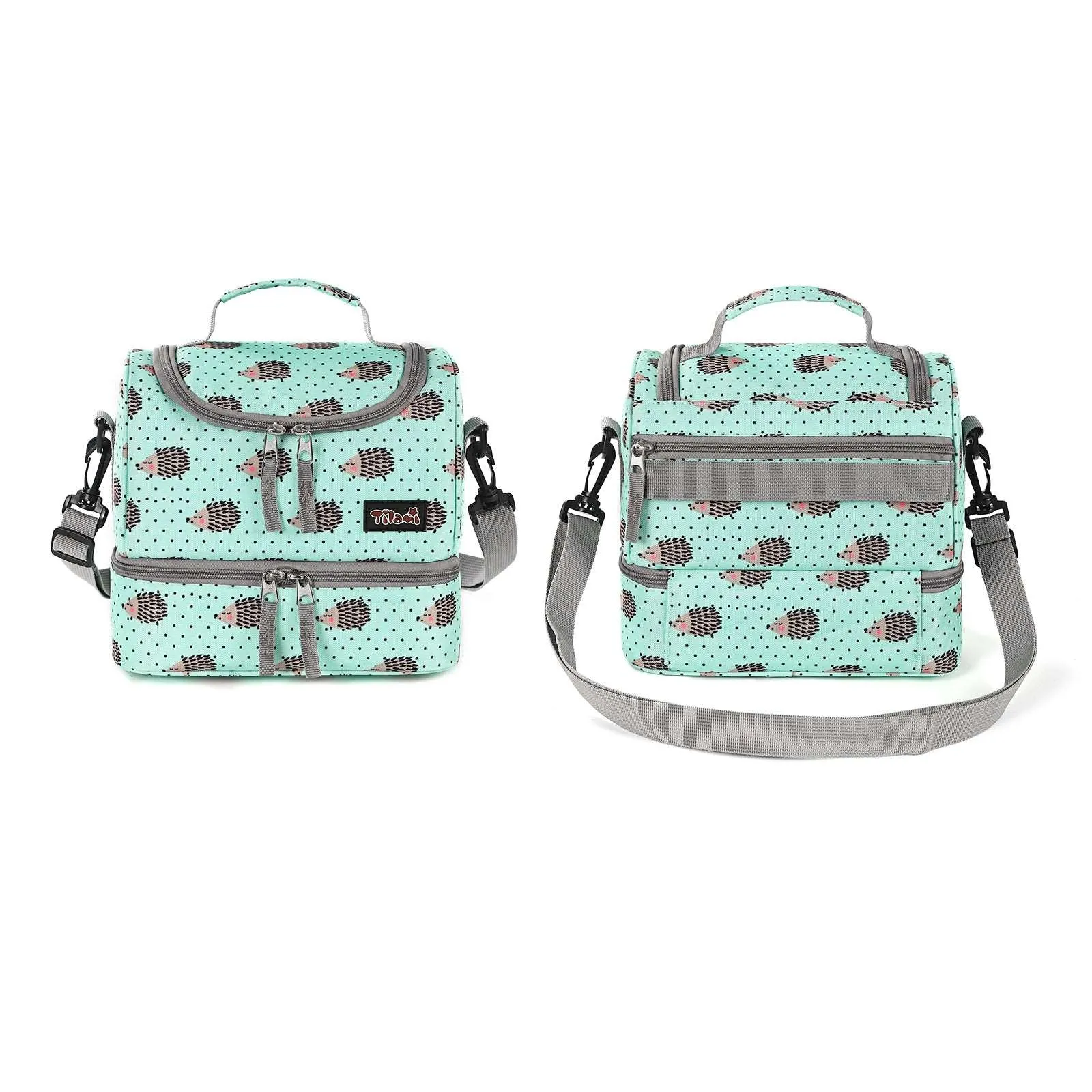 Tilami Green Hedgehog Rolling Backpack 18 inch with Lunch Bag