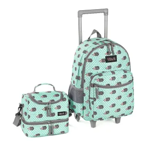 Tilami Green Hedgehog Rolling Backpack 18 inch with Lunch Bag