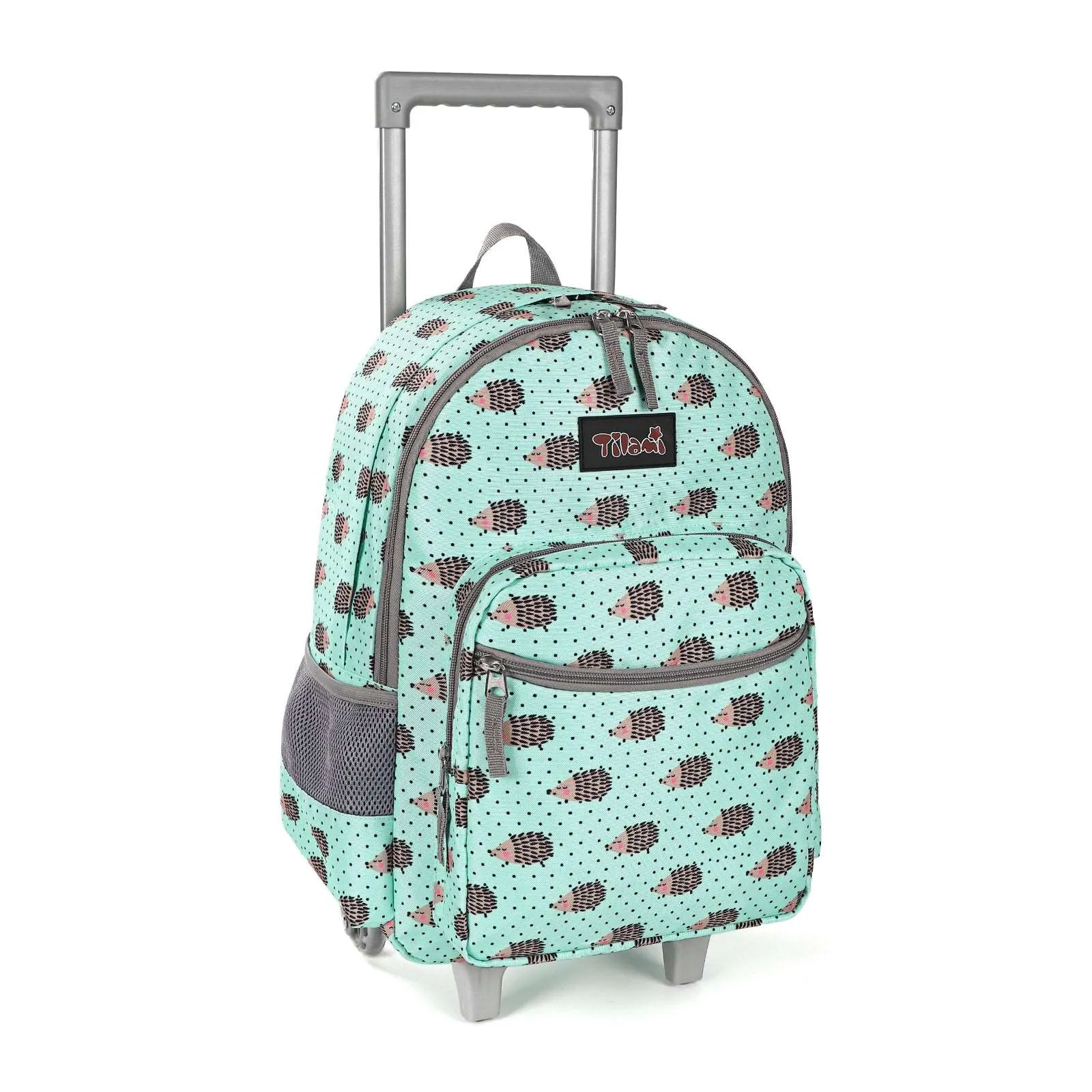 Tilami Green Hedgehog Rolling Backpack 18 inch with Lunch Bag