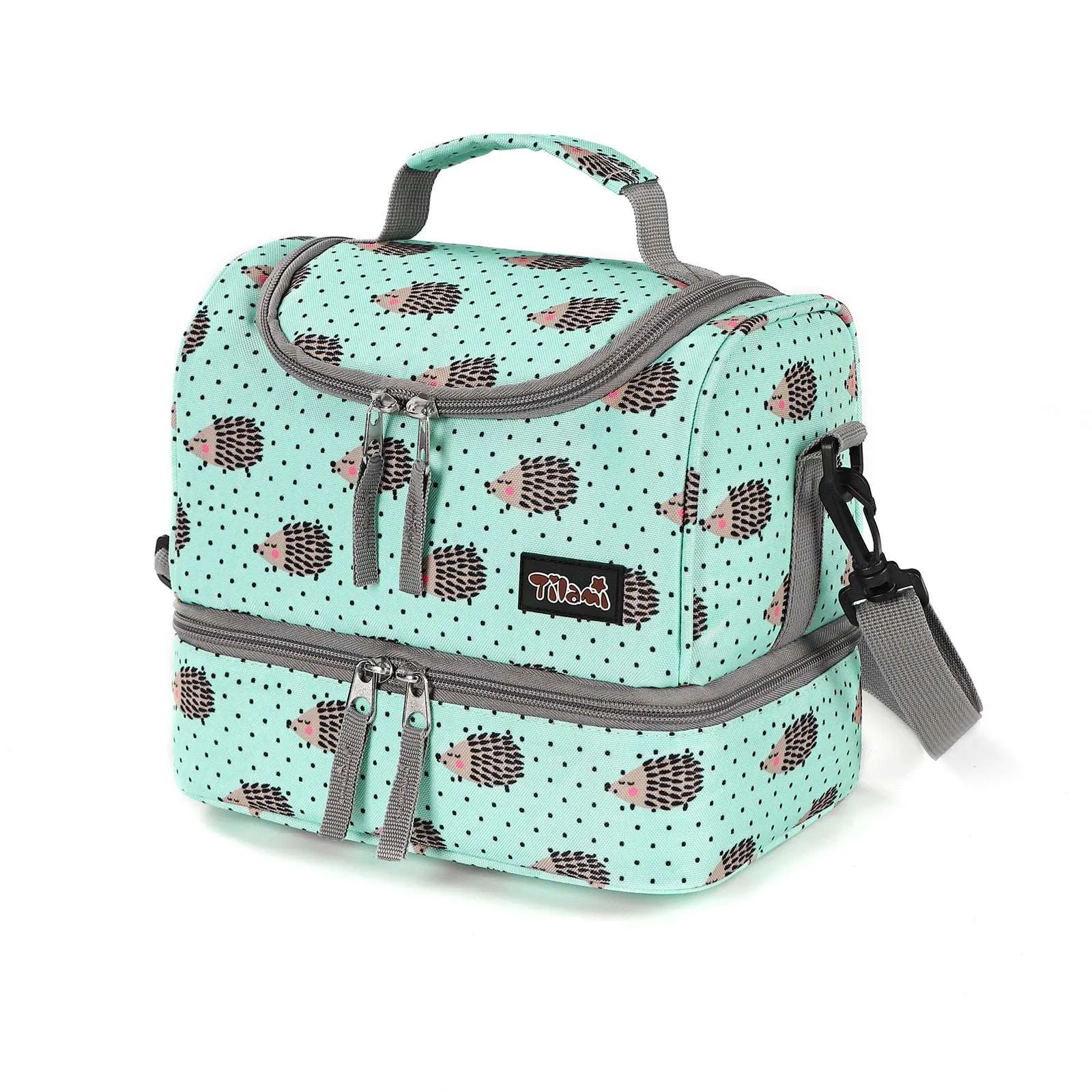 Tilami Green Hedgehog Rolling Backpack 18 inch with Lunch Bag