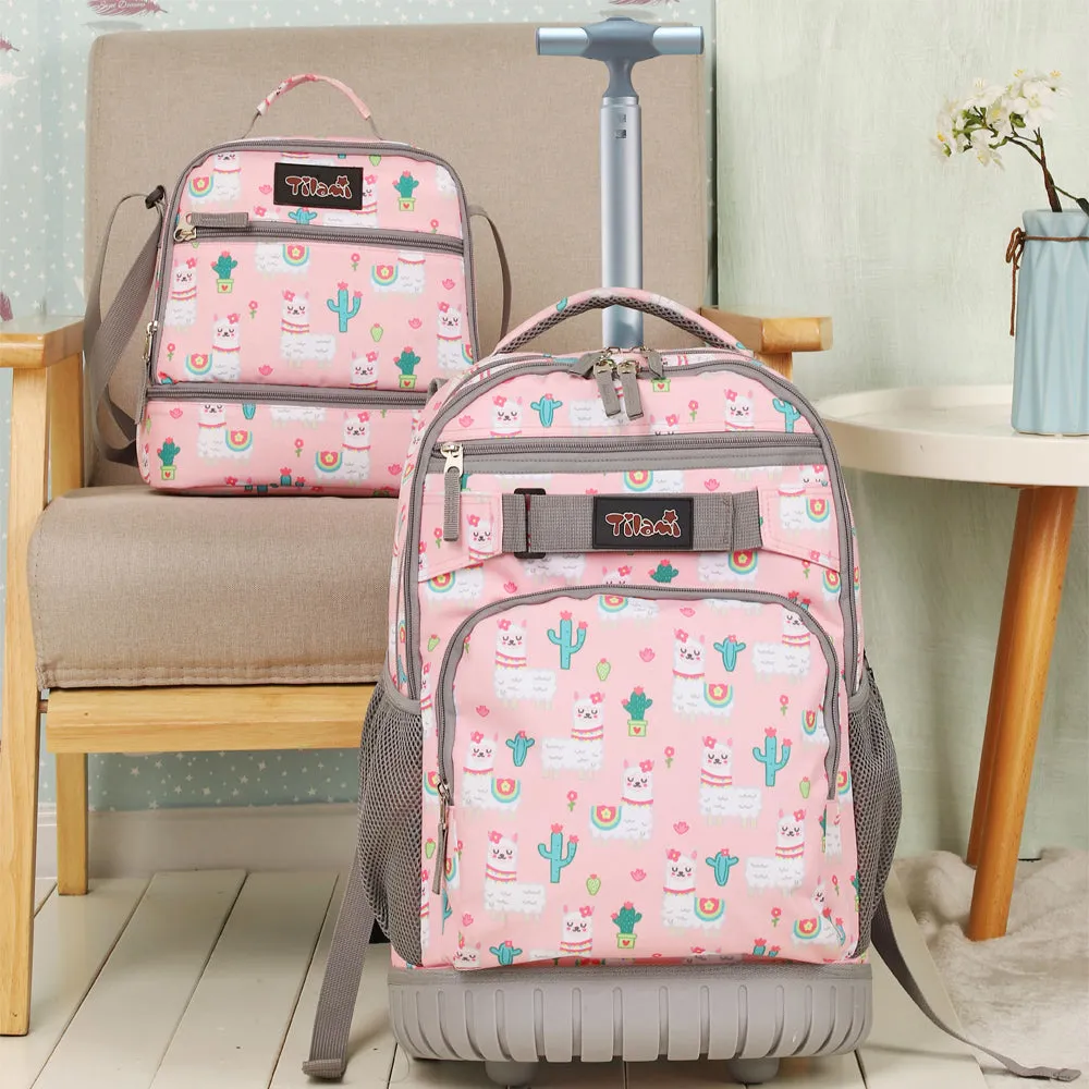 Tilami Pink Alpaca Print 18 inch Rolling Backpack