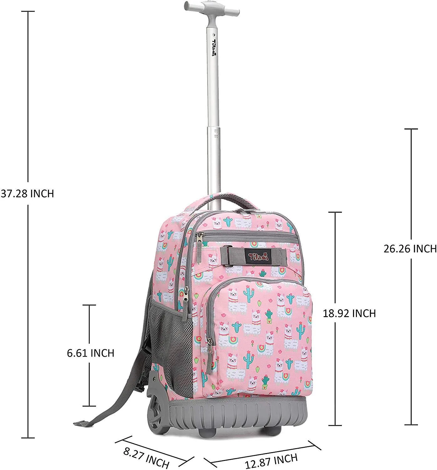Tilami Pink Alpaca Print 18 inch Rolling Backpack