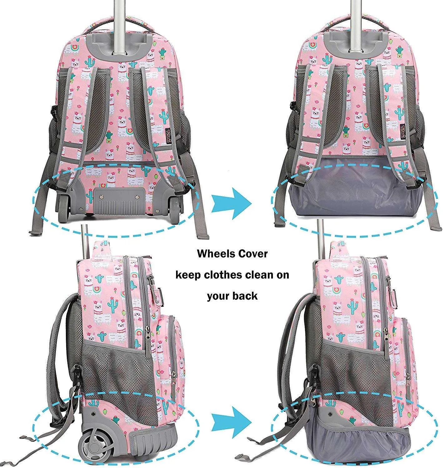 Tilami Pink Alpaca Print 18 inch Rolling Backpack