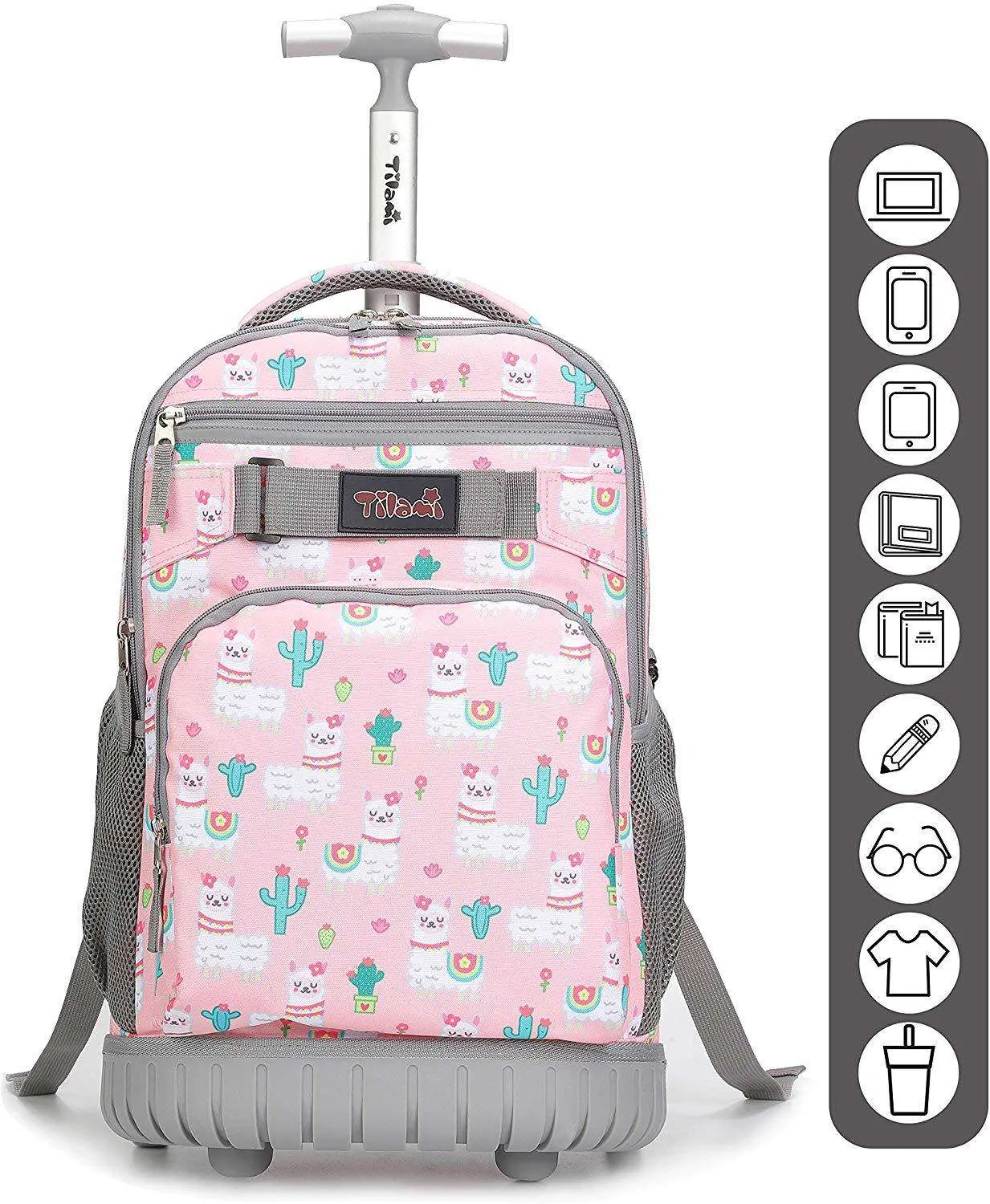 Tilami Pink Alpaca Print 18 inch Rolling Backpack