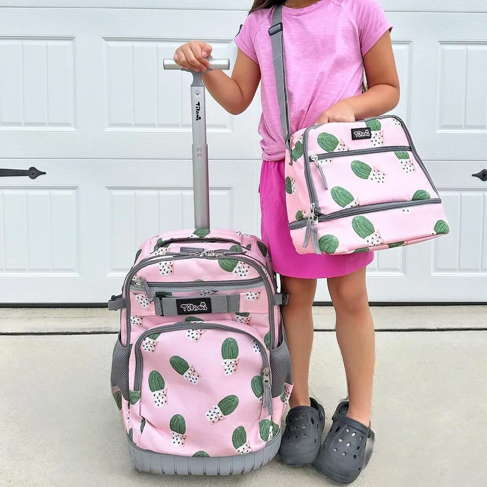 Tilami Pink Cactus 19 inch Rolling Backpack Kids Wheeled Backpack
