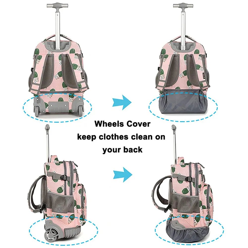 Tilami Pink Cactus 19 inch Rolling Backpack Kids Wheeled Backpack