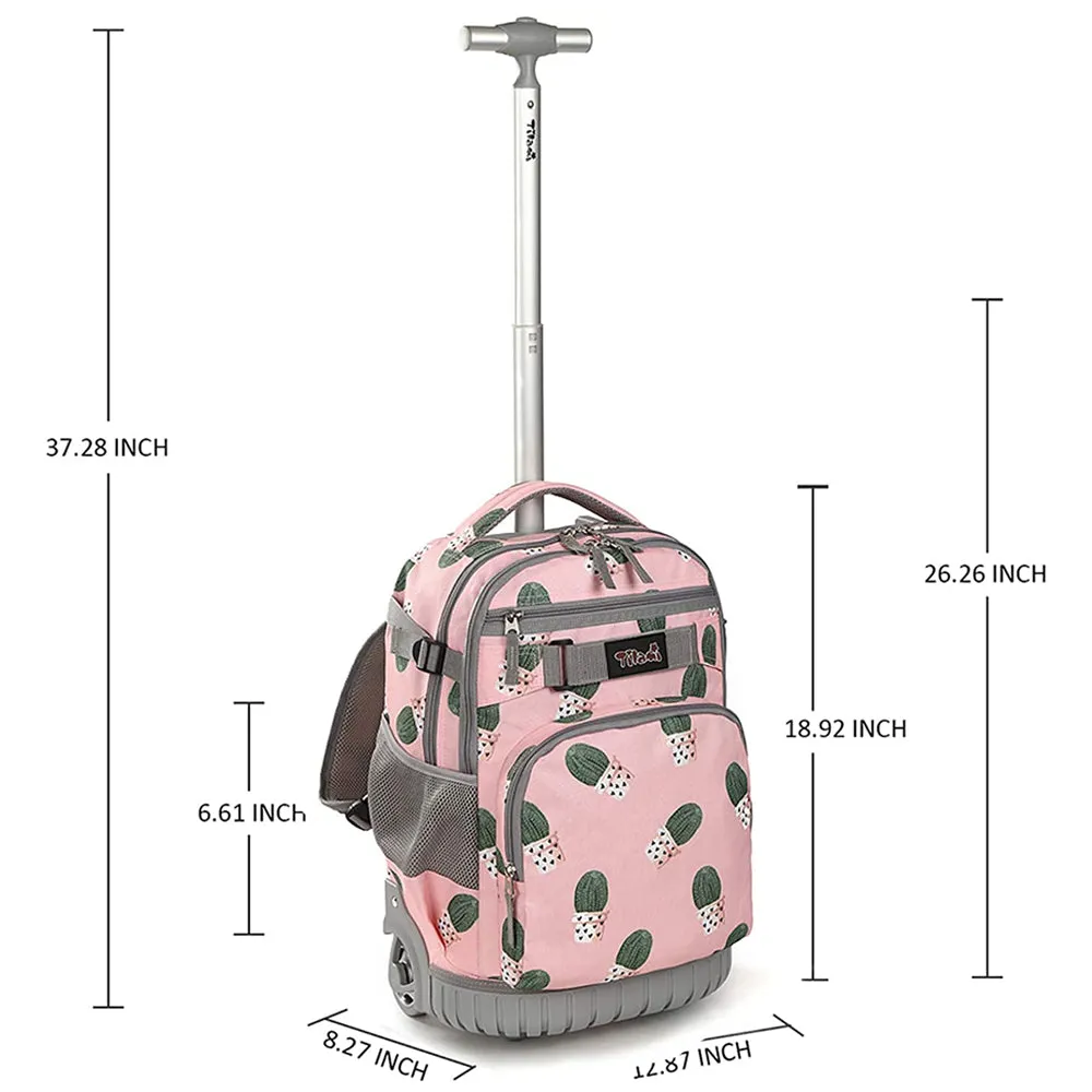 Tilami Pink Cactus 19 inch Rolling Backpack Kids Wheeled Backpack
