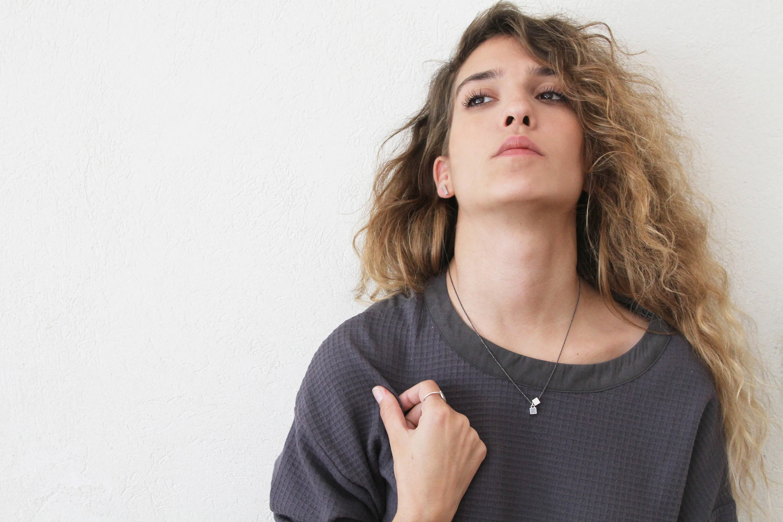 Tiny line gold & concrete bar earrings