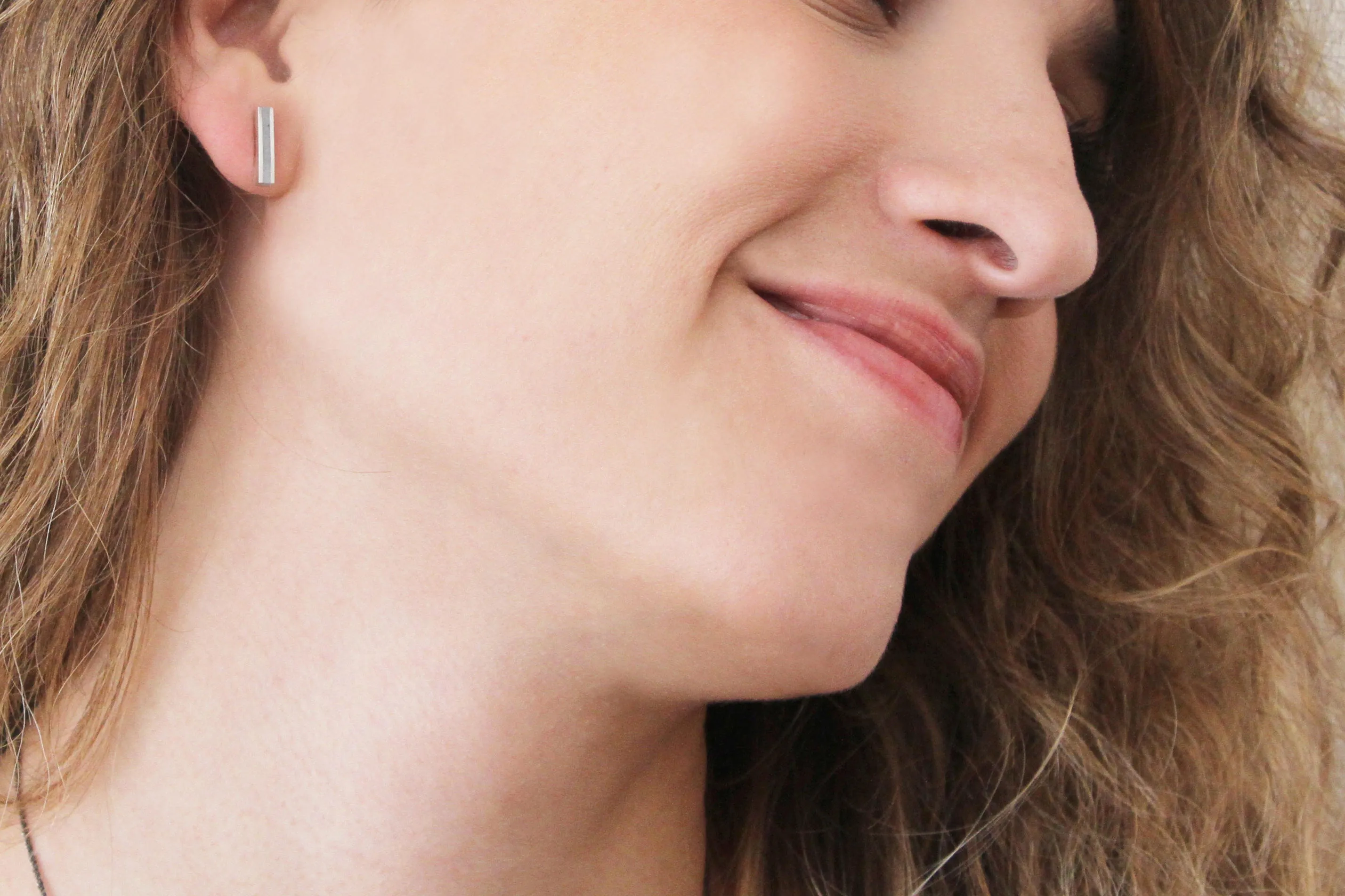 Tiny line gold & concrete bar earrings