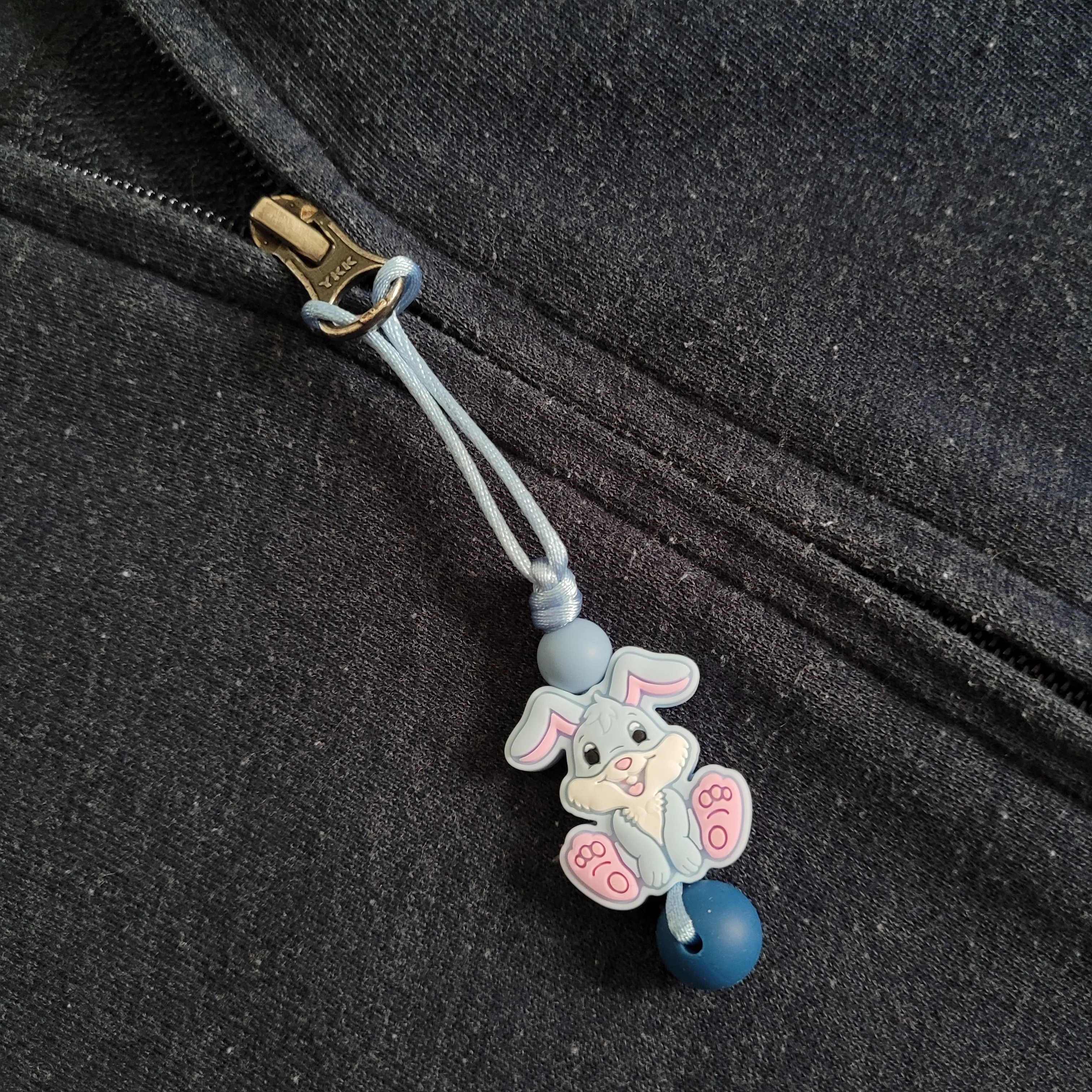 Tirette LAPIN JOYEUX pour fermeture éclair, zipette, lièvre, accessoire sensoriel, bille de silicone