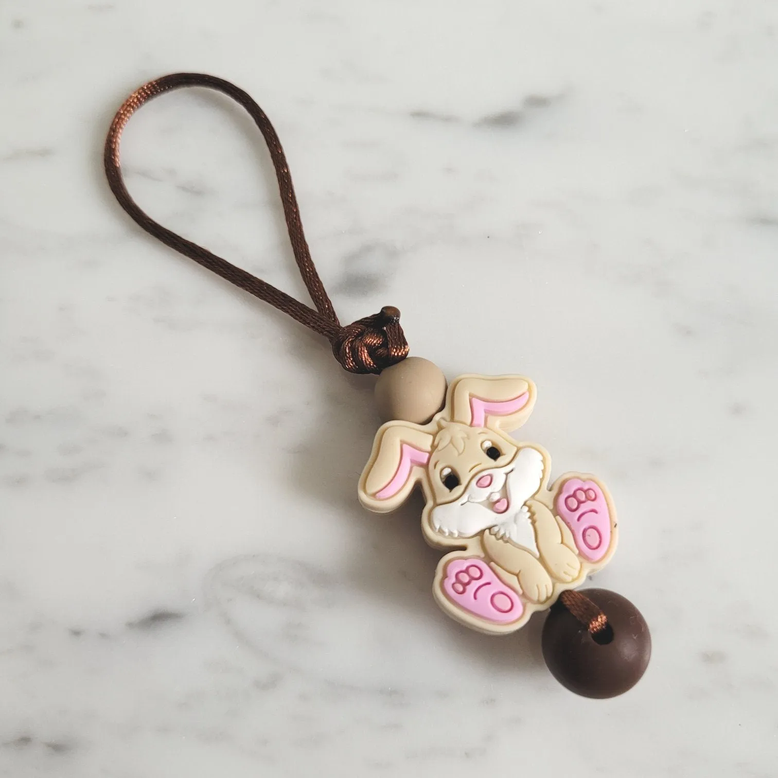 Tirette LAPIN JOYEUX pour fermeture éclair, zipette, lièvre, accessoire sensoriel, bille de silicone