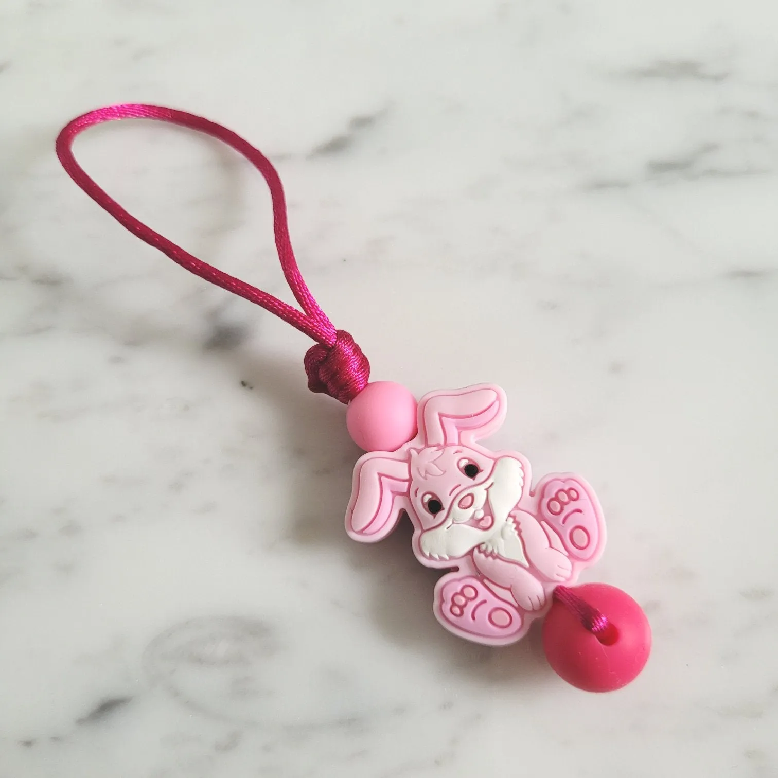 Tirette LAPIN JOYEUX pour fermeture éclair, zipette, lièvre, accessoire sensoriel, bille de silicone
