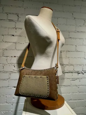 TOBACCO ZIP CROSSBODY HANDBAG WITH ADJUSTABLE STRAP II211