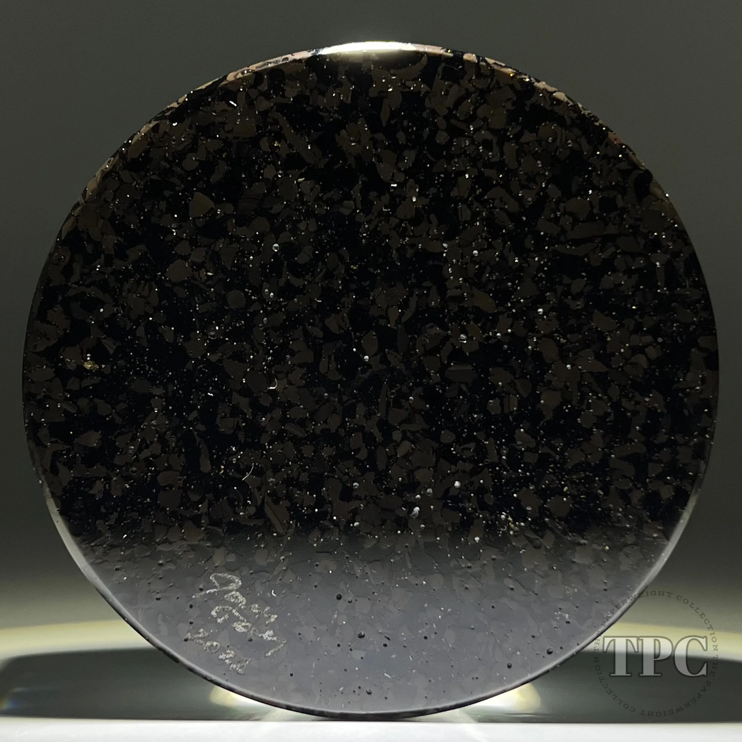 Tomasz Gondek 2022 Glass Art Paperweight Plaque Scattered Complex Millefiori on Green Coral Ground