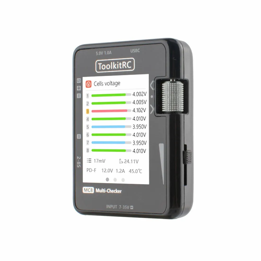 ToolkitRC MC8 Multi-Functional 2-8S 32bit Battery Checker