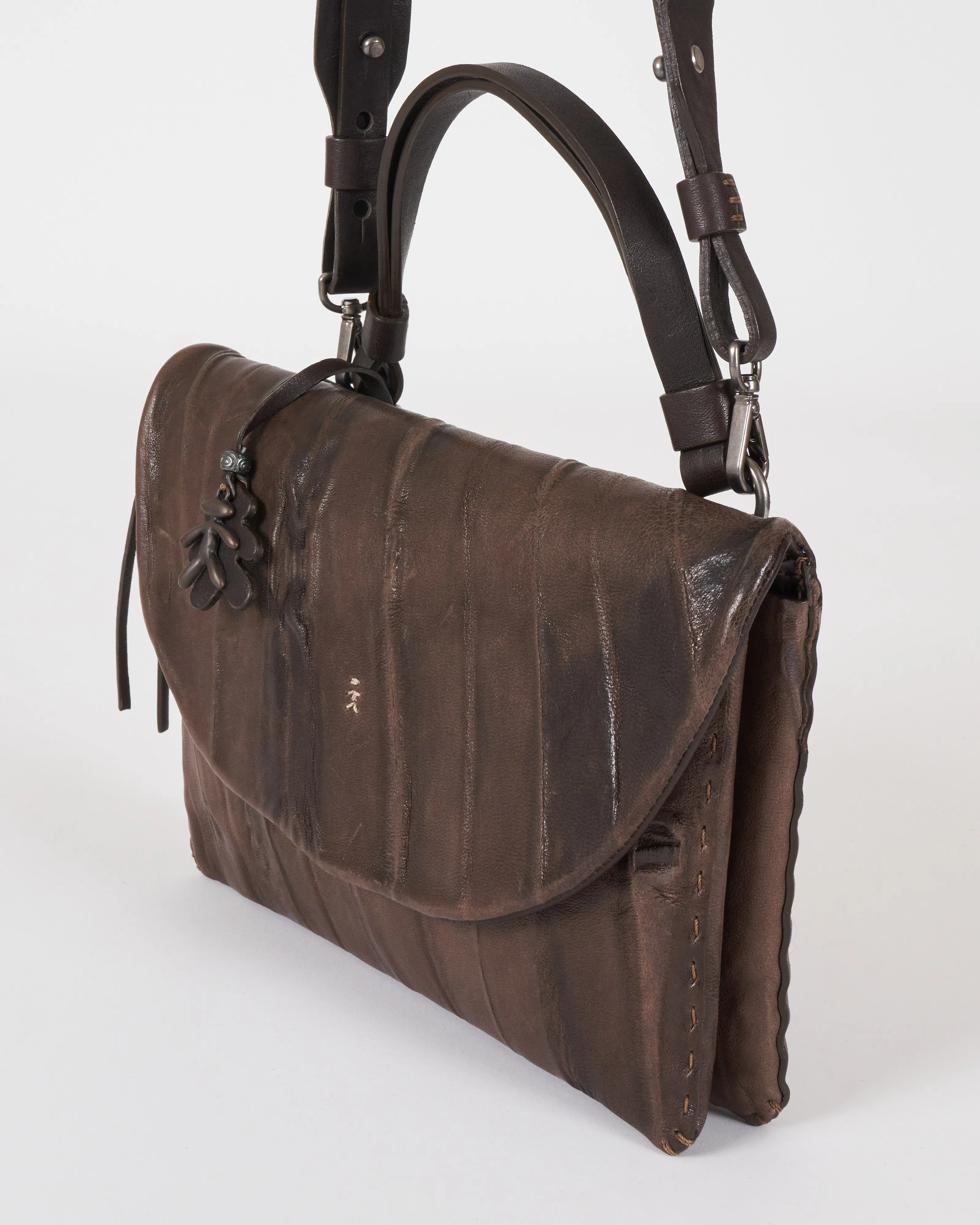 top handle/crossbody - plissettato castagno