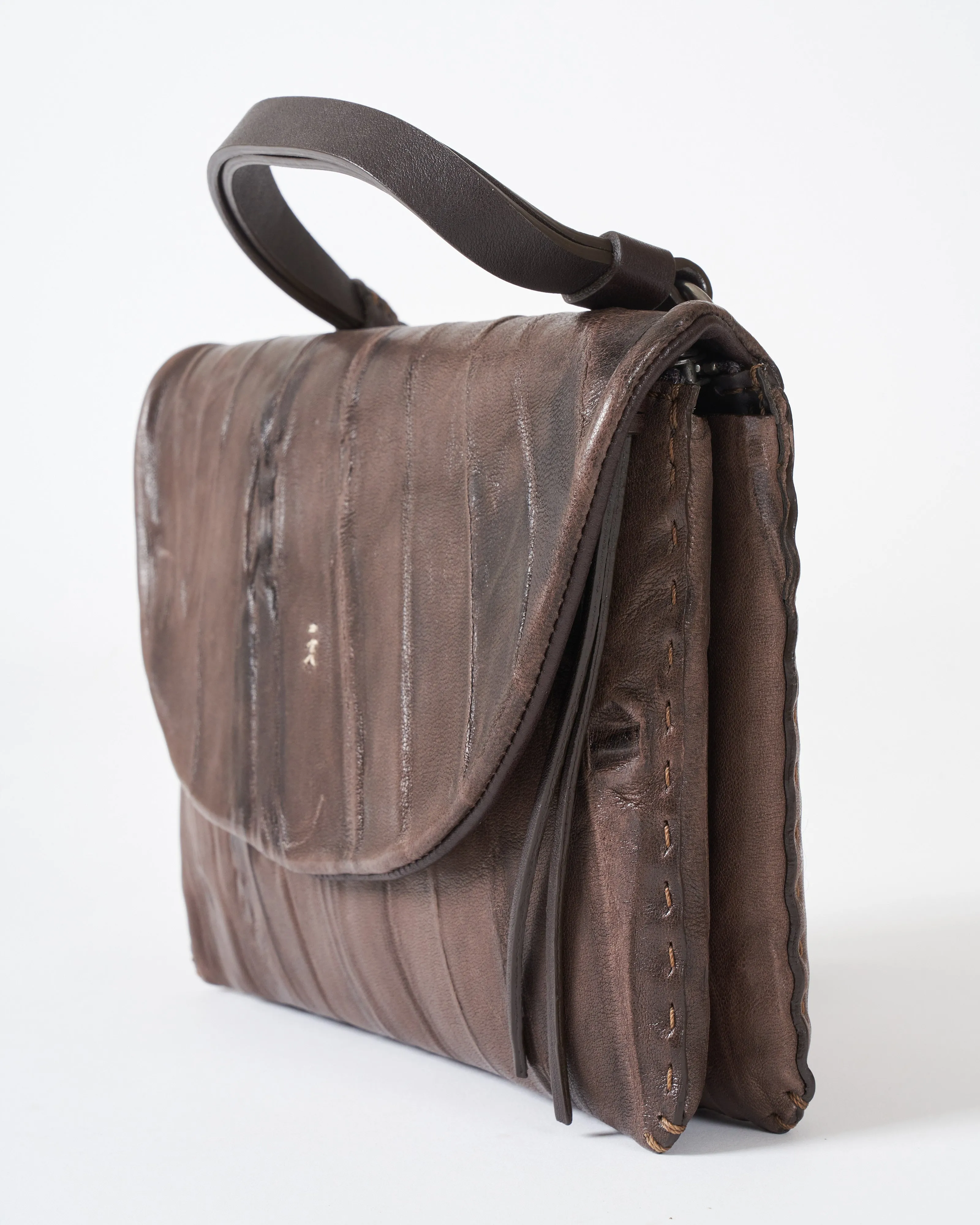 top handle/crossbody - plissettato castagno