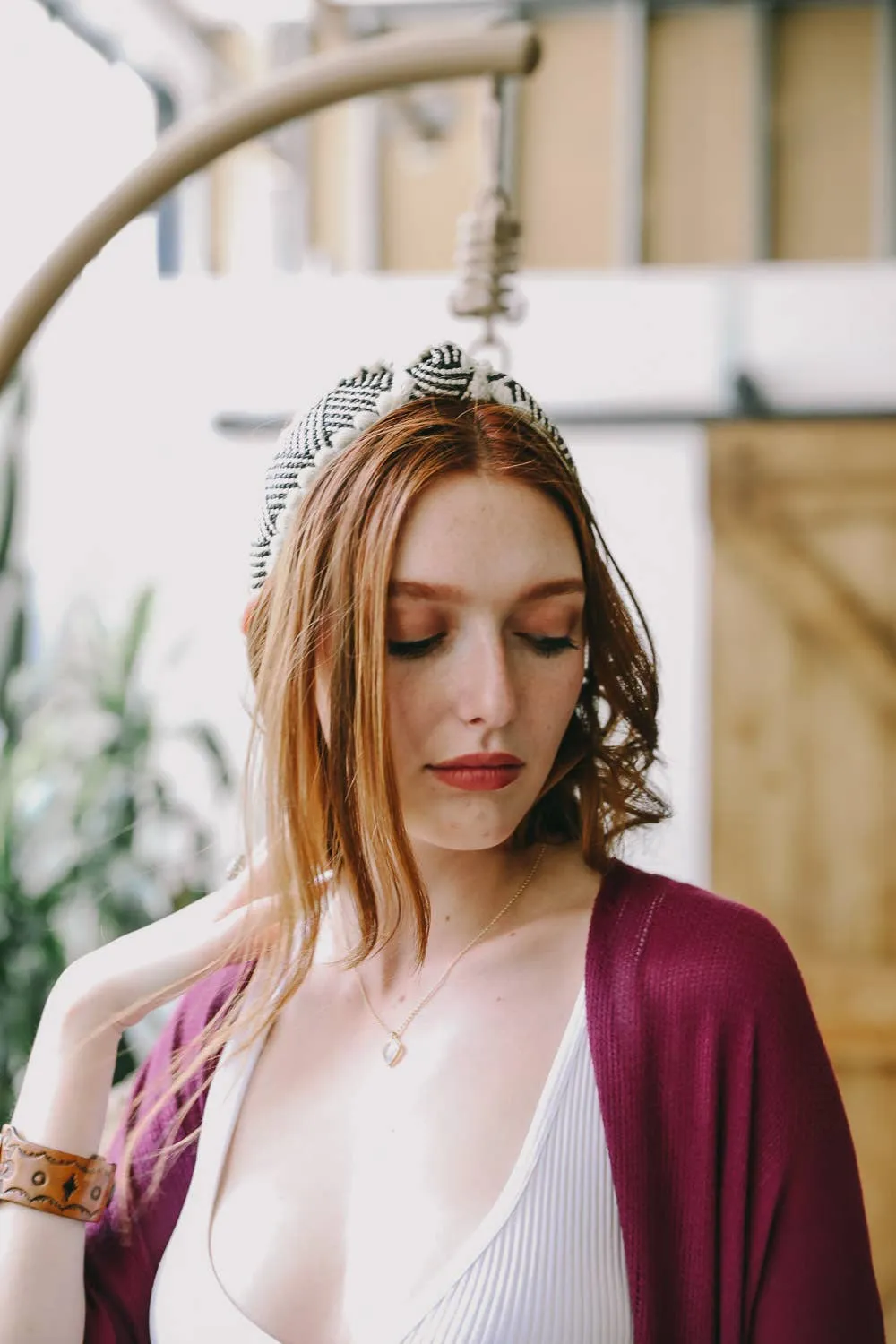 Topknot Checker Raffia Crochet Headband