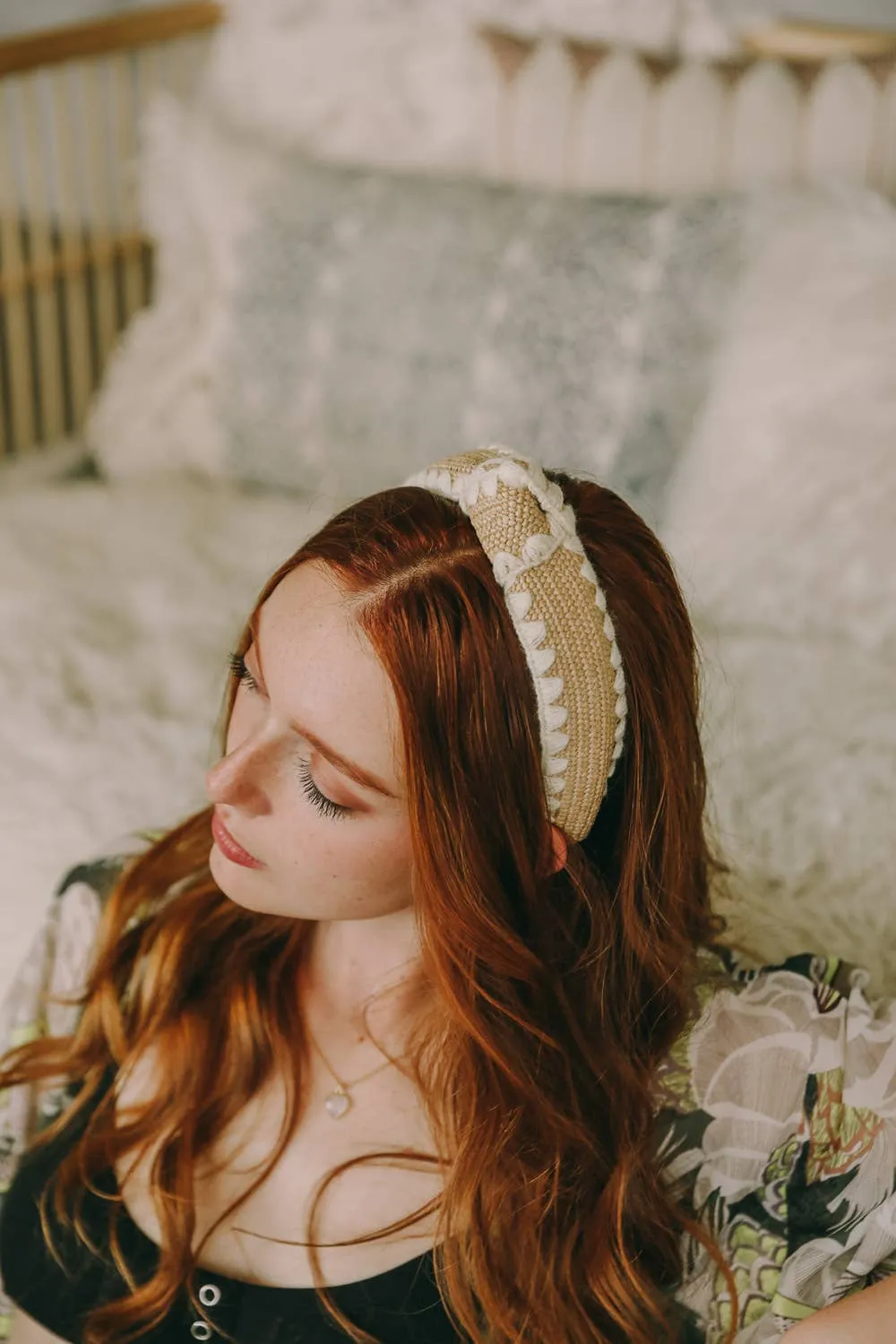 Topknot Checker Raffia Crochet Headband