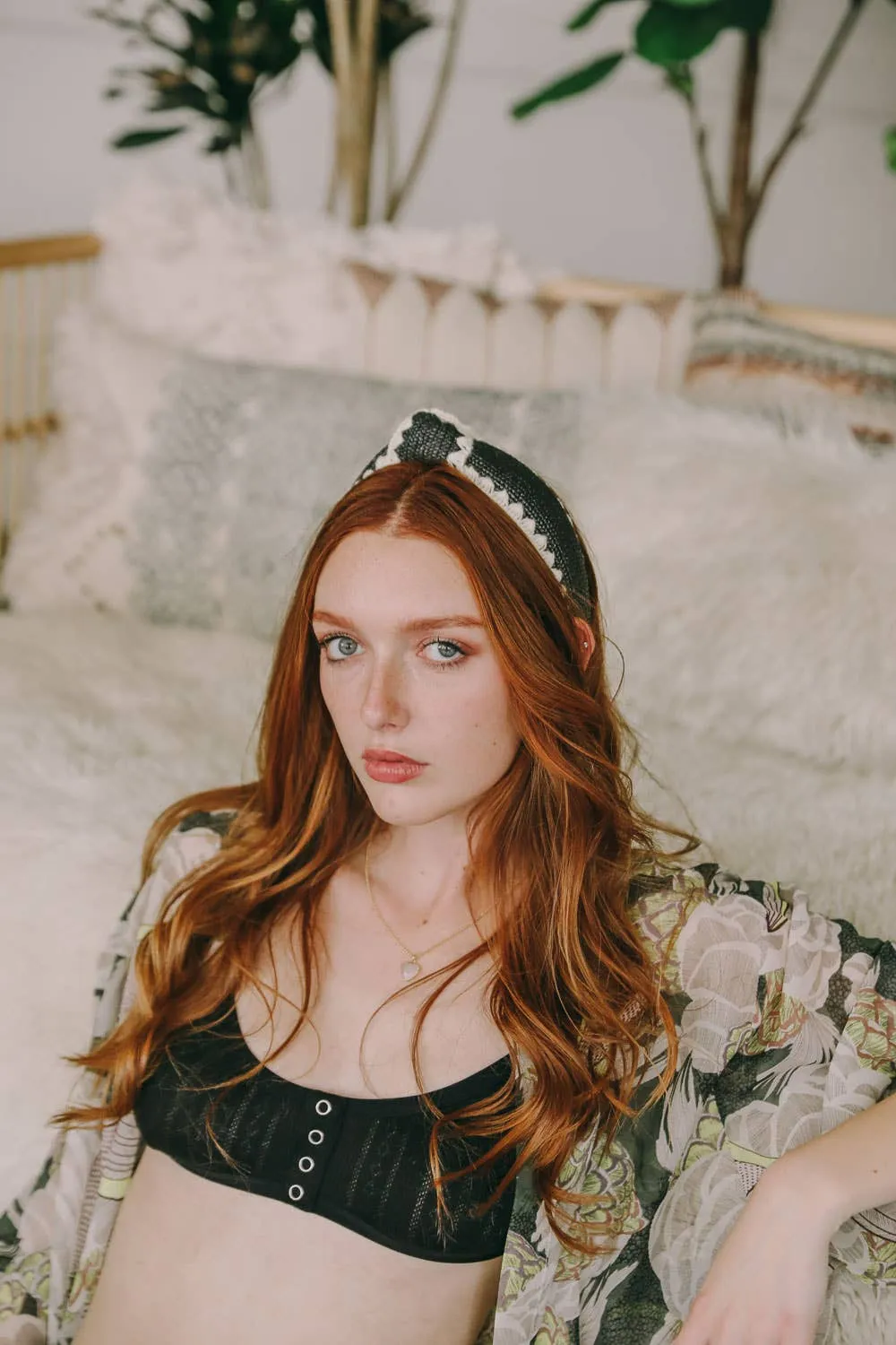 Topknot Checker Raffia Crochet Headband